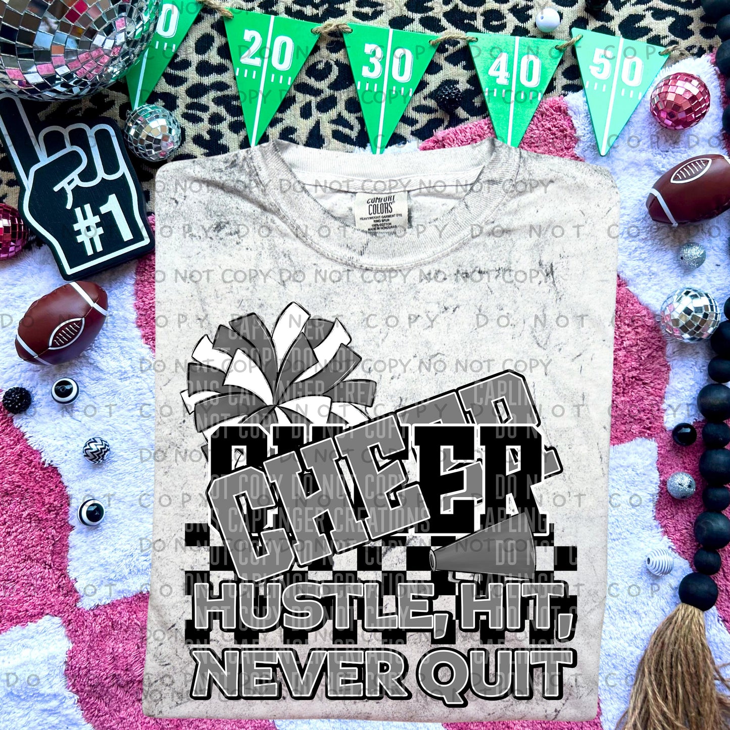 Cheer hustle, hit, never quit - Color Dropdown Digital Download 300DPI PNG FILE