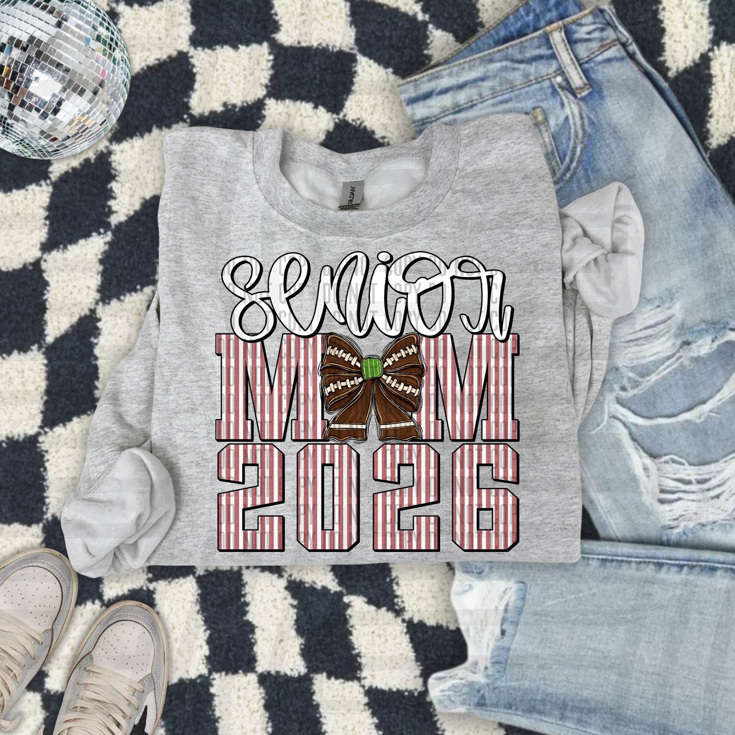 Senior Mom 2026 Seersucker Football - Choose your color - Digital Download 300DPI PNG FILE