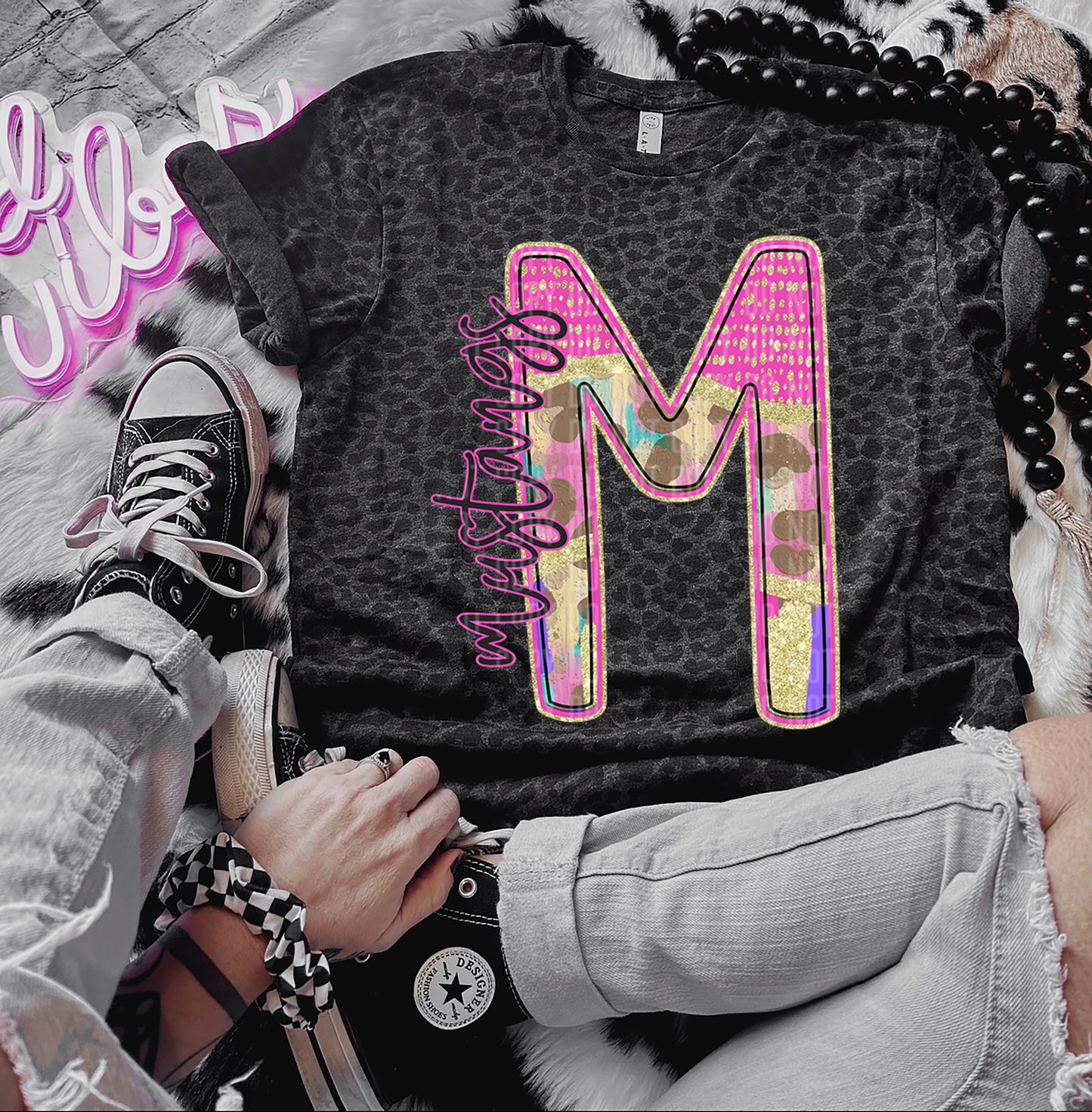 Rainbow Leopard Initial Mascot - Dropdown + CUSTOM - Digital Download 300DPI PNG FILE