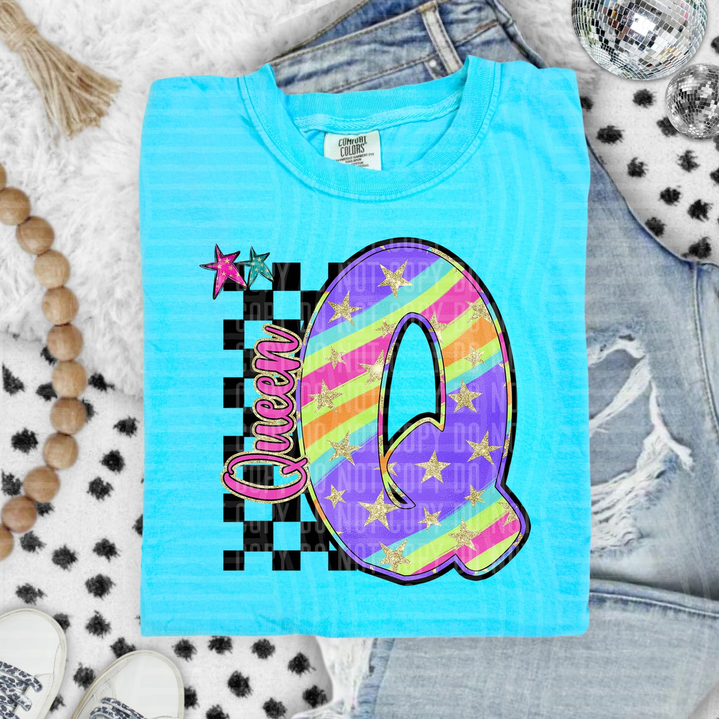 Rainbow Swirl Initial -Dropdown + Custom option - Digital Download 300DPI PNG FILE