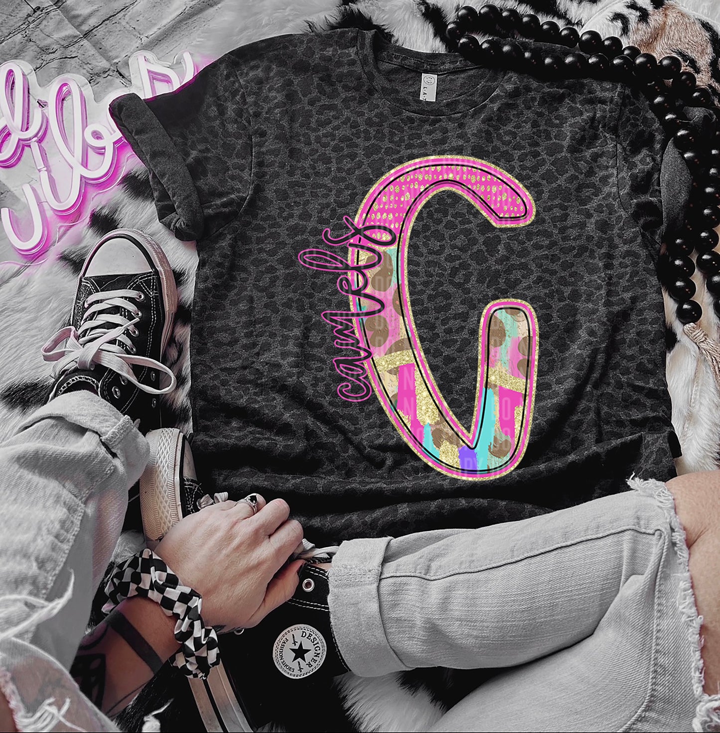 Rainbow Leopard Initial Mascot - Dropdown + CUSTOM - Digital Download 300DPI PNG FILE