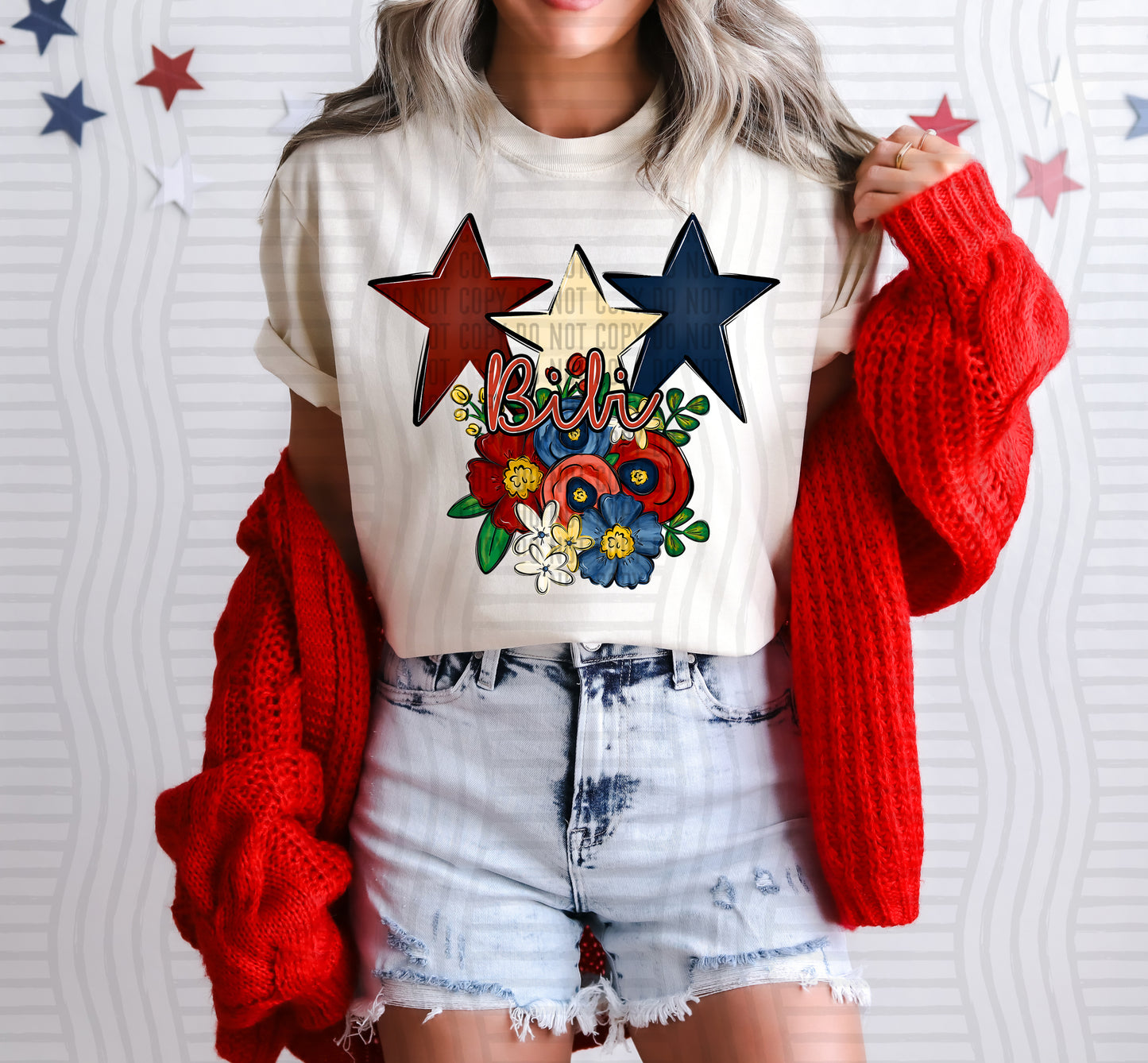RWB Mom Names floral stars- Custom + Dropdown 300 DPI digital download