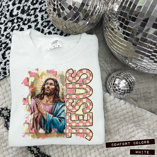 JESUS praying pink - 300DPI PNG FILE