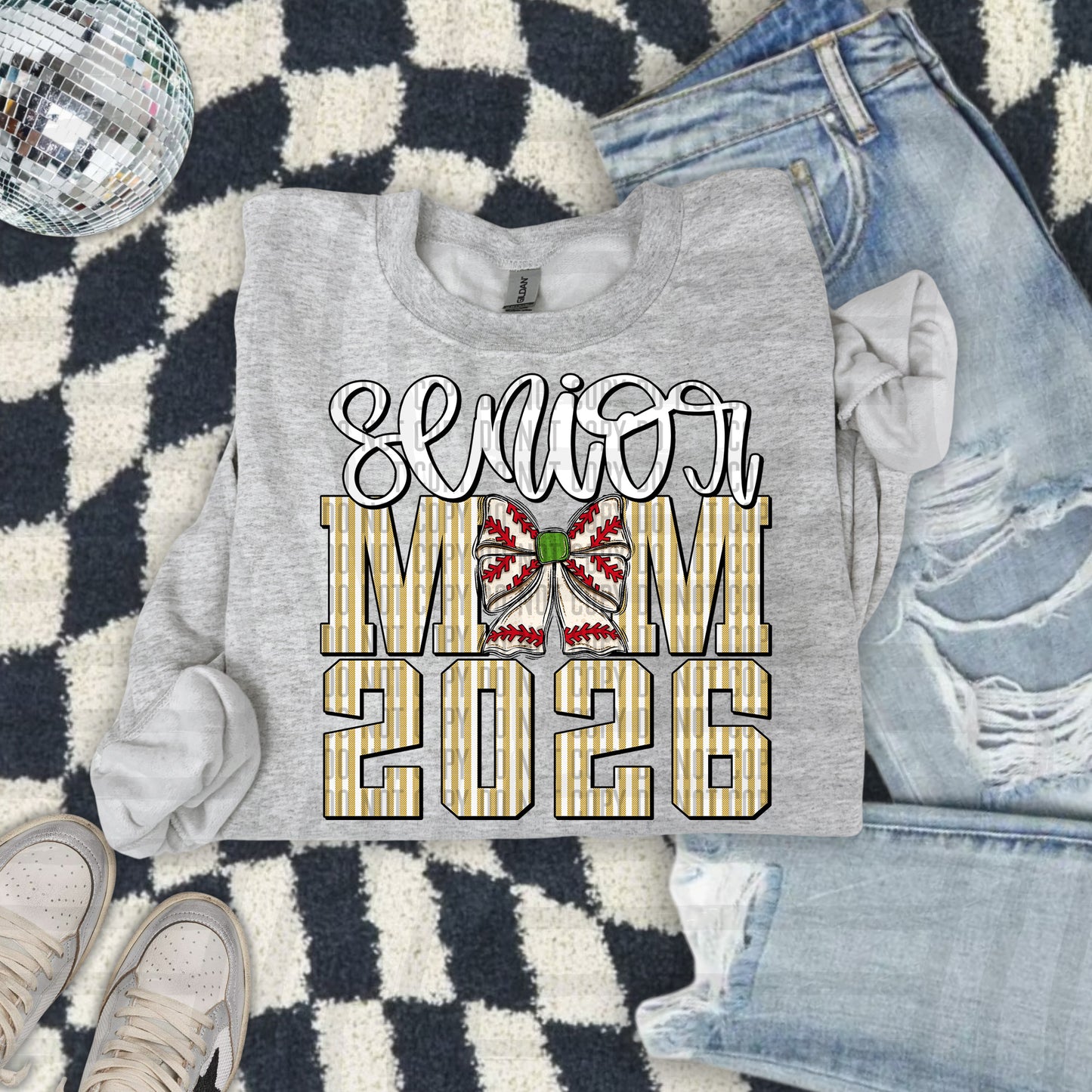 Senior Mom 2026 Seersucker BASEBALL - Choose your color - Digital Download 300DPI PNG FILE