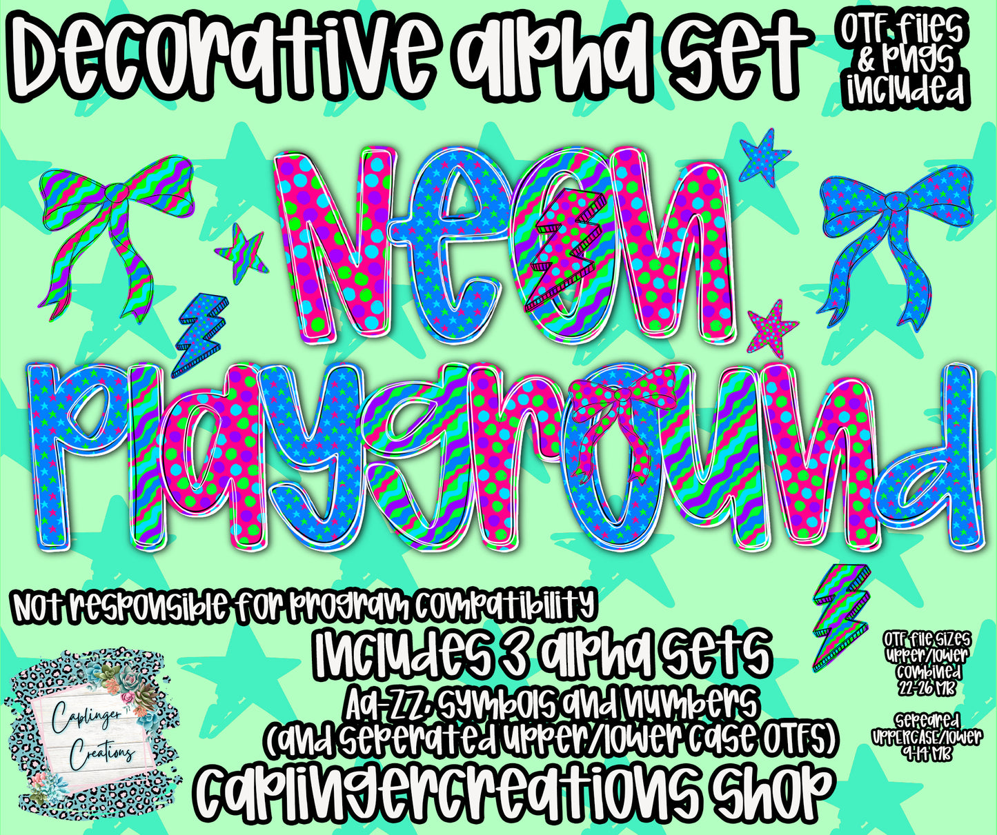 Neon Playground - TYPEABLE OTF FONT + PNGS- commercial use included - Digital download