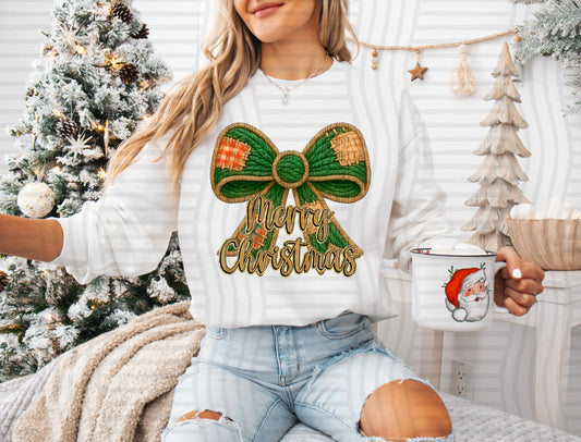 FAUX YARN MERRY CHRISTMAS BOW - 300DPI PNG FILE