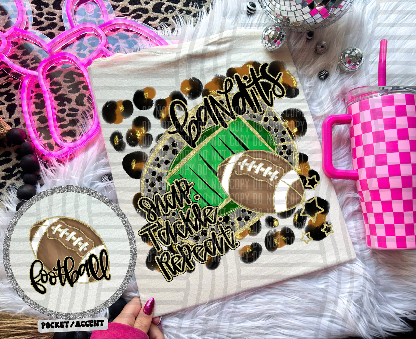 Football - Snap. Tackle. Repeat. <3- Digital Download 300DPI PNG FILE
