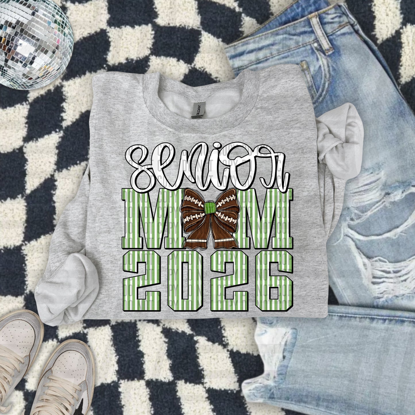 Senior Mom 2026 Seersucker Football - Choose your color - Digital Download 300DPI PNG FILE