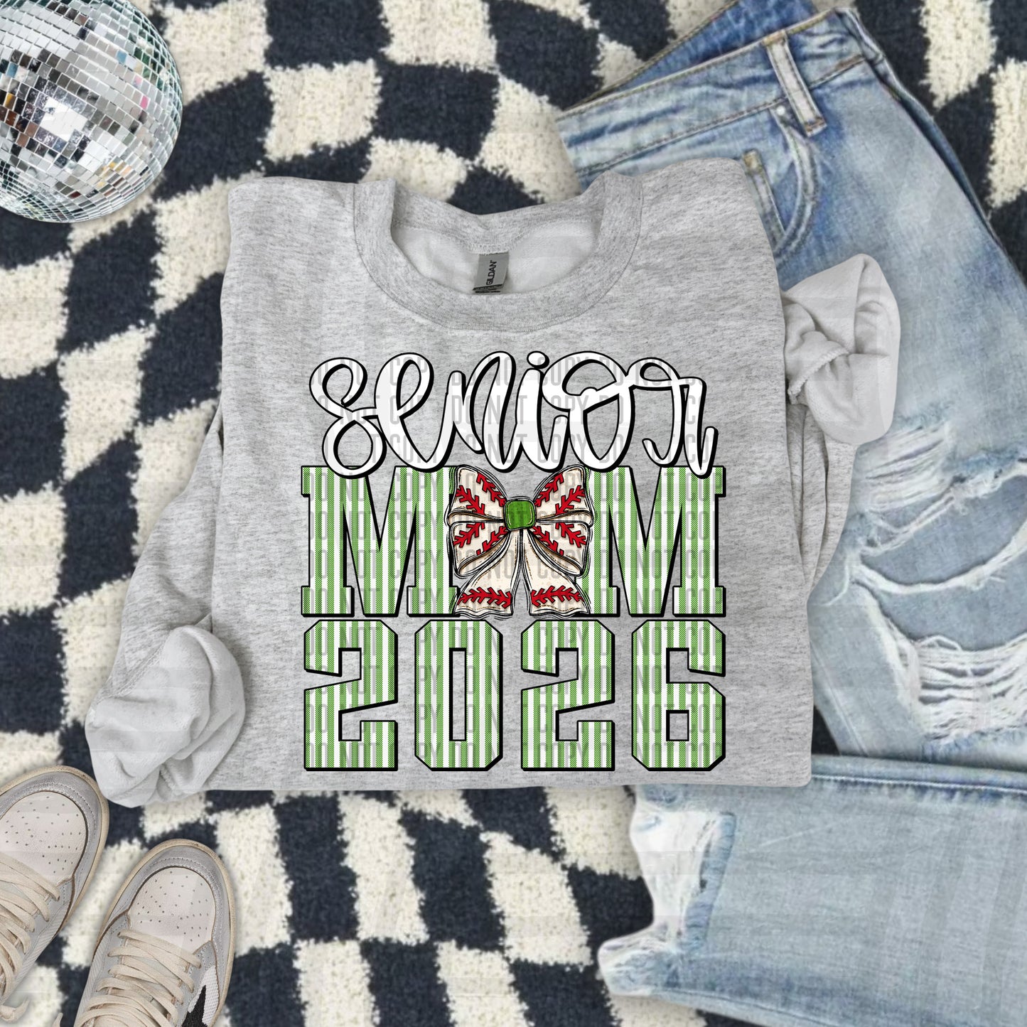 Senior Mom 2026 Seersucker BASEBALL - Choose your color - Digital Download 300DPI PNG FILE
