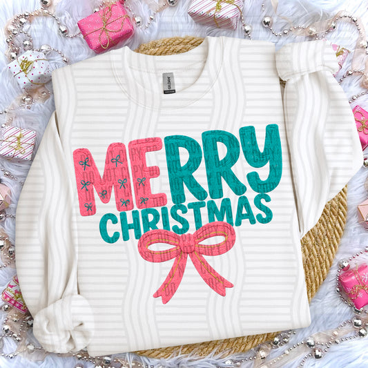 YARN CHRISTMAS MERRY CHRISTMAS BOW - 300DPI PNG FILE