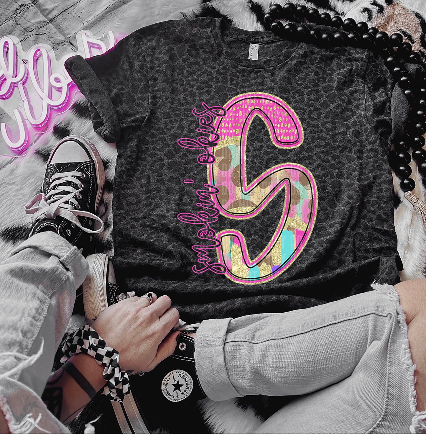 Rainbow Leopard Initial Mascot - Dropdown + CUSTOM - Digital Download 300DPI PNG FILE