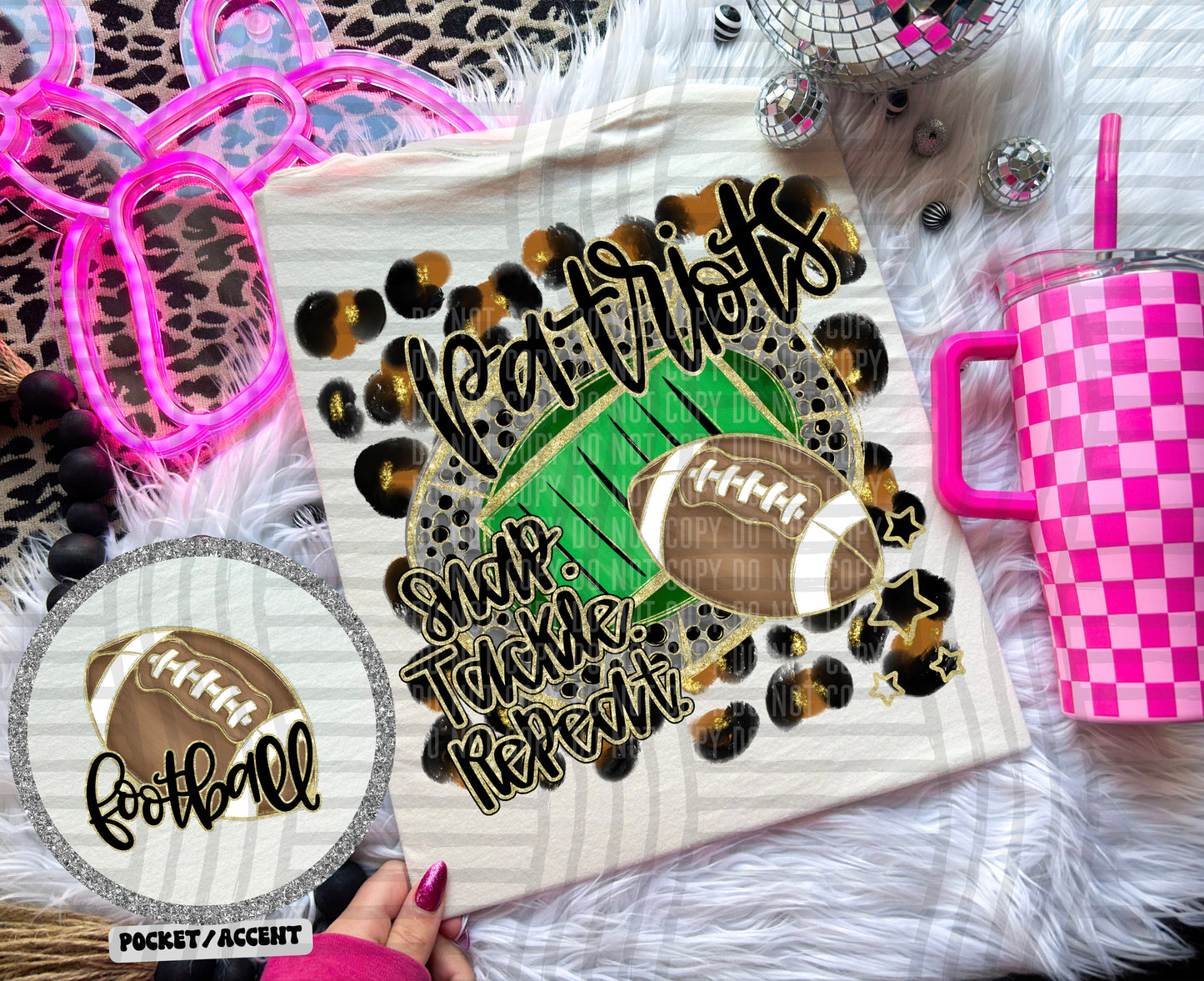 Football - Snap. Tackle. Repeat. <3- Digital Download 300DPI PNG FILE