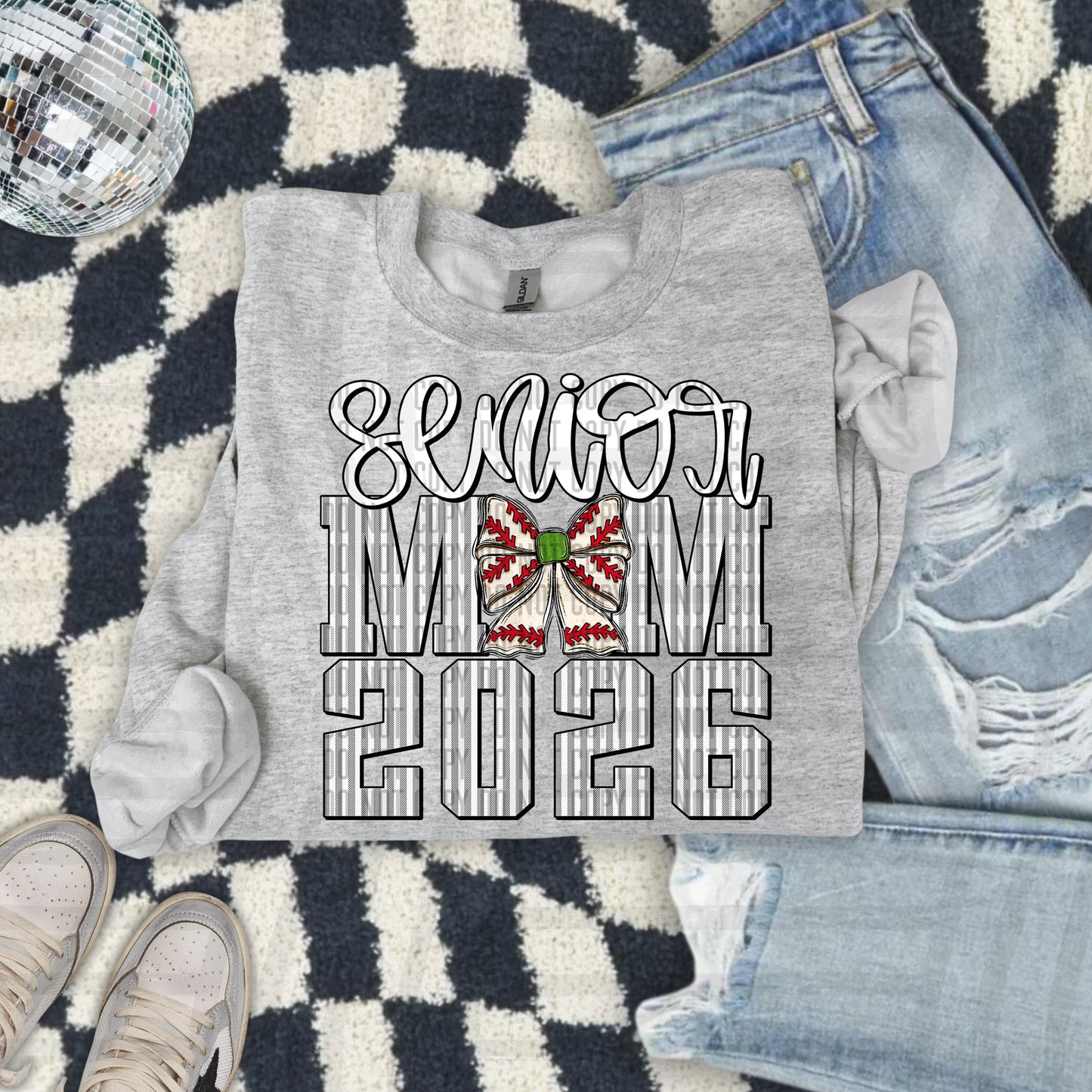 Senior Mom 2026 Seersucker BASEBALL - Choose your color - Digital Download 300DPI PNG FILE