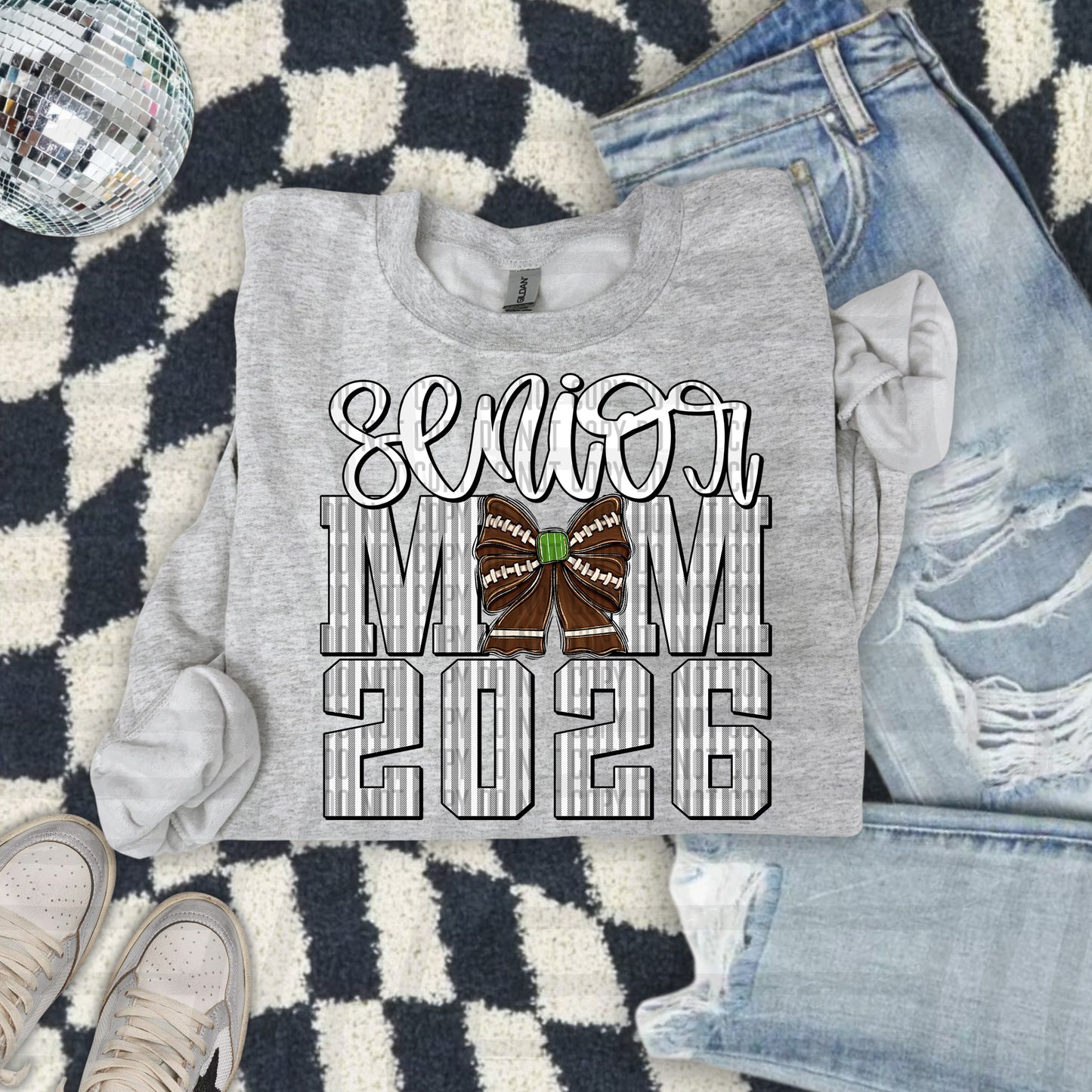 Senior Mom 2026 Seersucker Football - Choose your color - Digital Download 300DPI PNG FILE