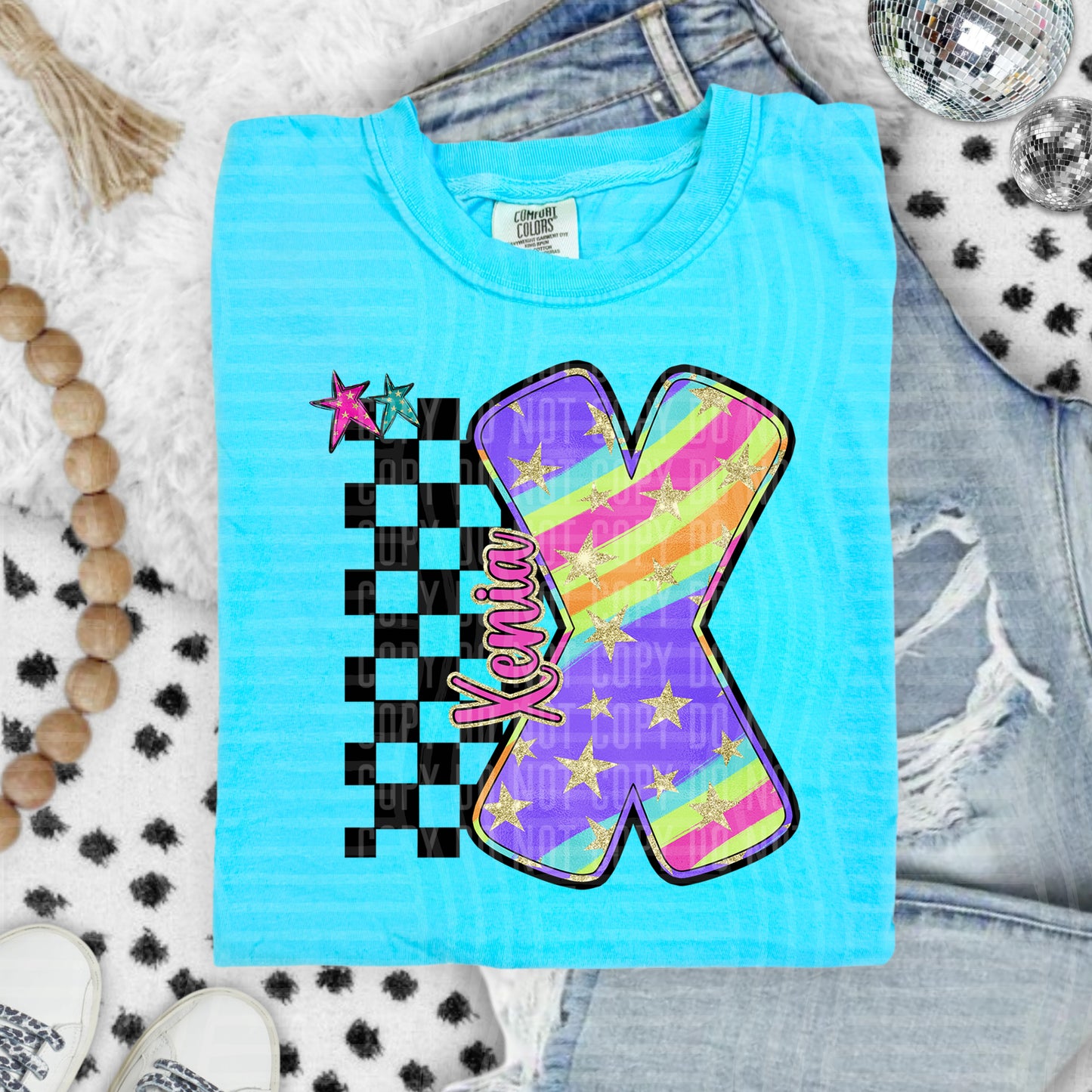 Rainbow Swirl Initial -Dropdown + Custom option - Digital Download 300DPI PNG FILE