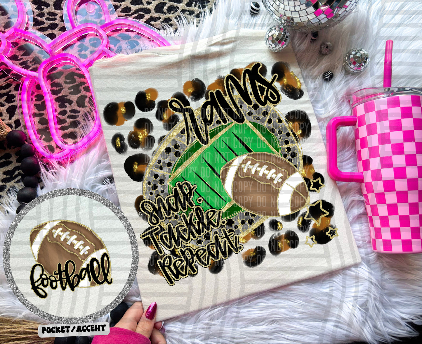 Football - Snap. Tackle. Repeat. <3- Digital Download 300DPI PNG FILE
