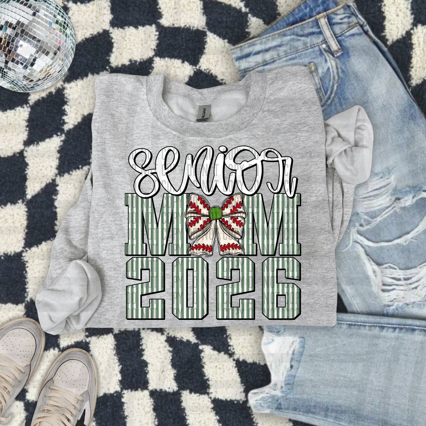 Senior Mom 2026 Seersucker BASEBALL - Choose your color - Digital Download 300DPI PNG FILE
