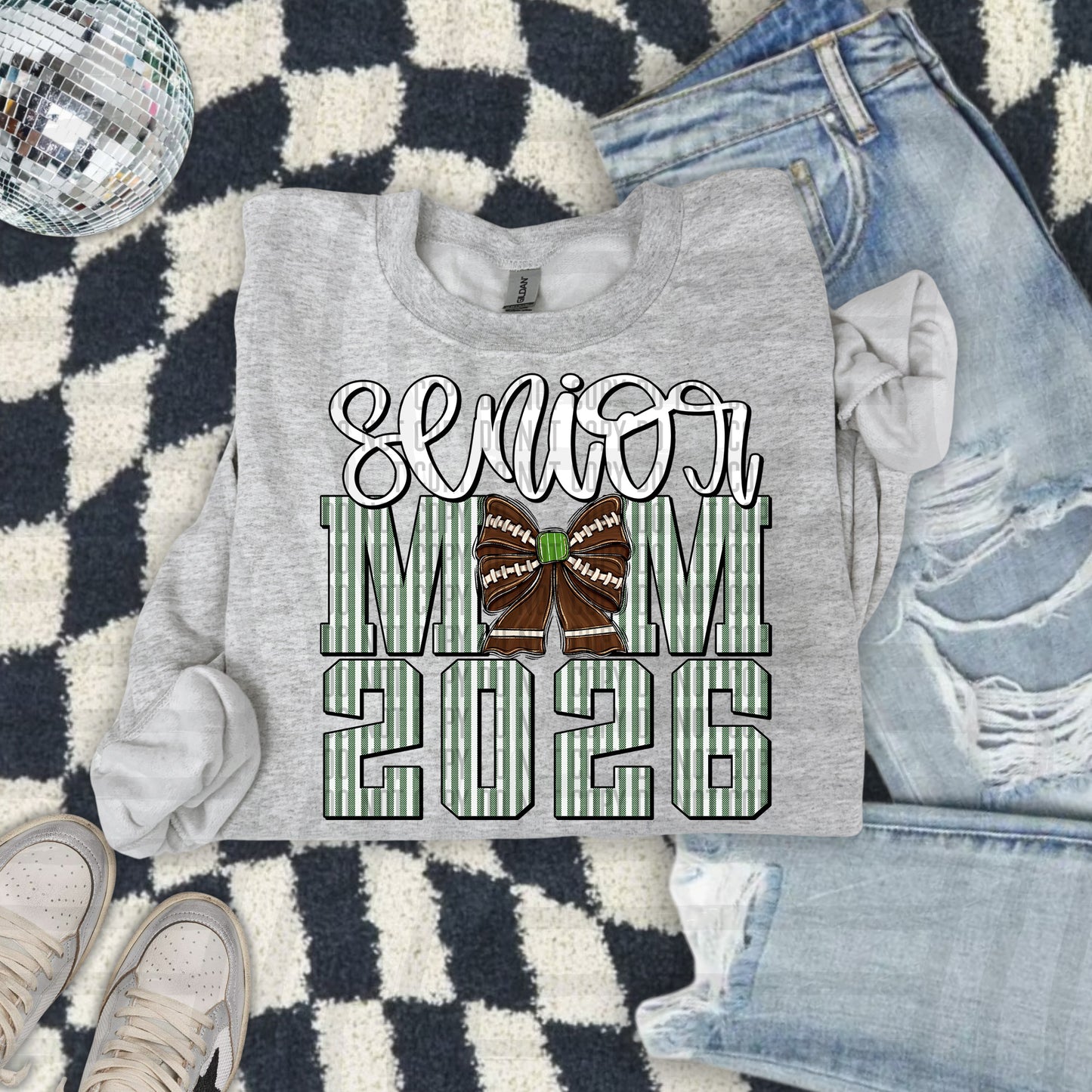 Senior Mom 2026 Seersucker Football - Choose your color - Digital Download 300DPI PNG FILE