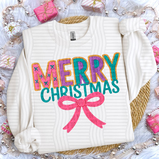 YARN CHRISTMAS MERRY TRI COLORED CHRISTMAS BOW - 300DPI PNG FILE