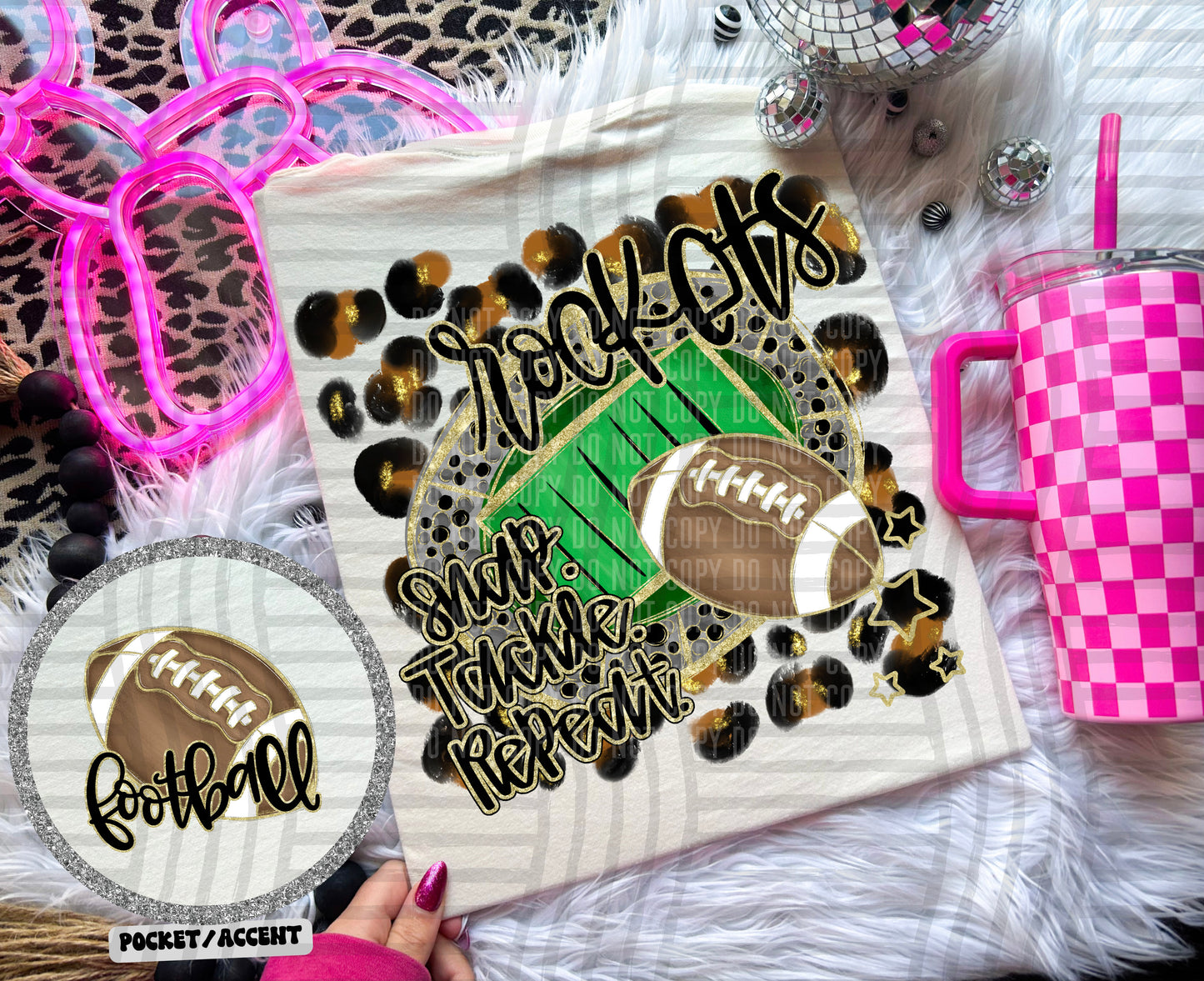 Football - Snap. Tackle. Repeat. <3- Digital Download 300DPI PNG FILE