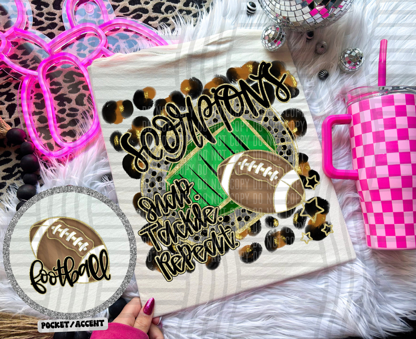 Football - Snap. Tackle. Repeat. <3- Digital Download 300DPI PNG FILE