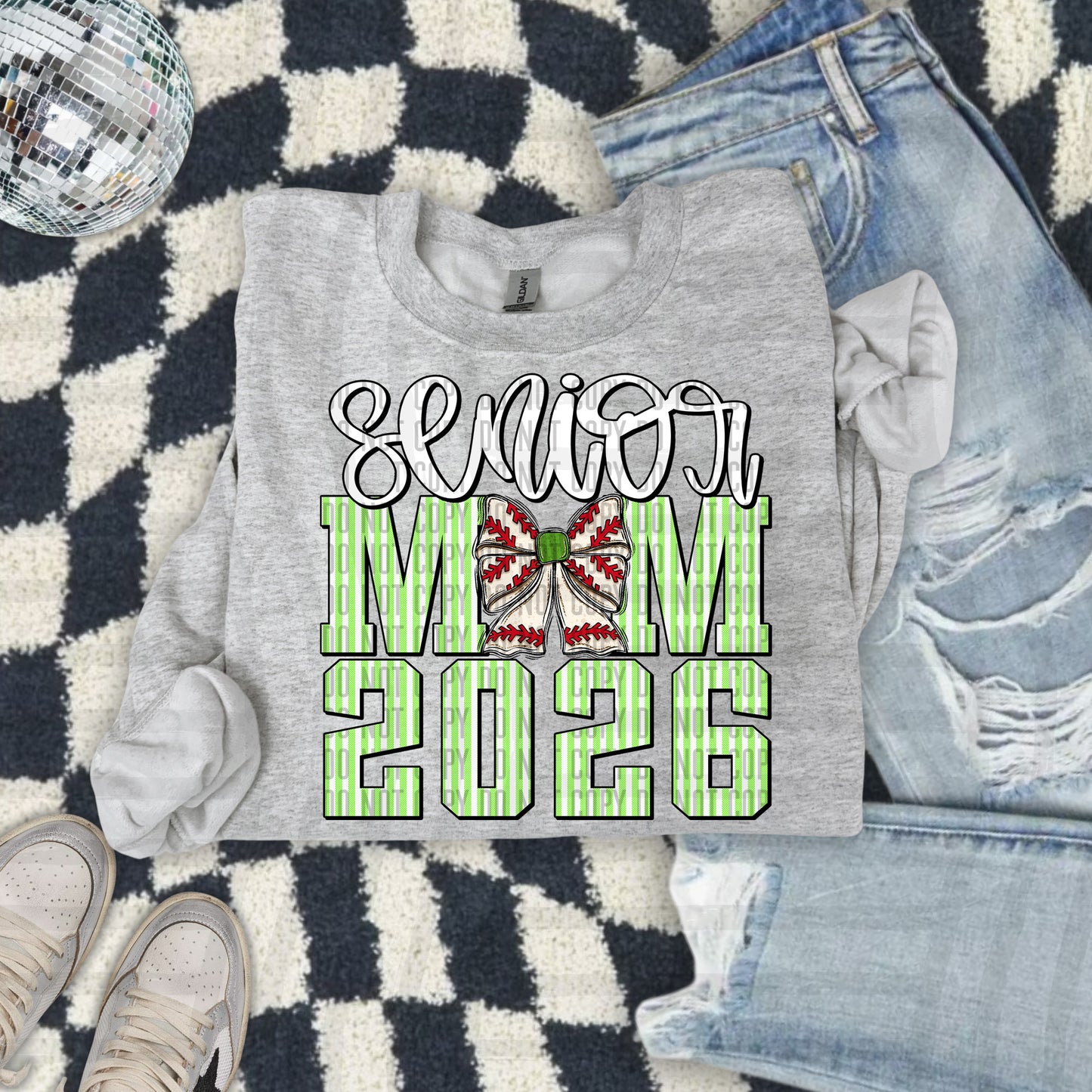 Senior Mom 2026 Seersucker BASEBALL - Choose your color - Digital Download 300DPI PNG FILE