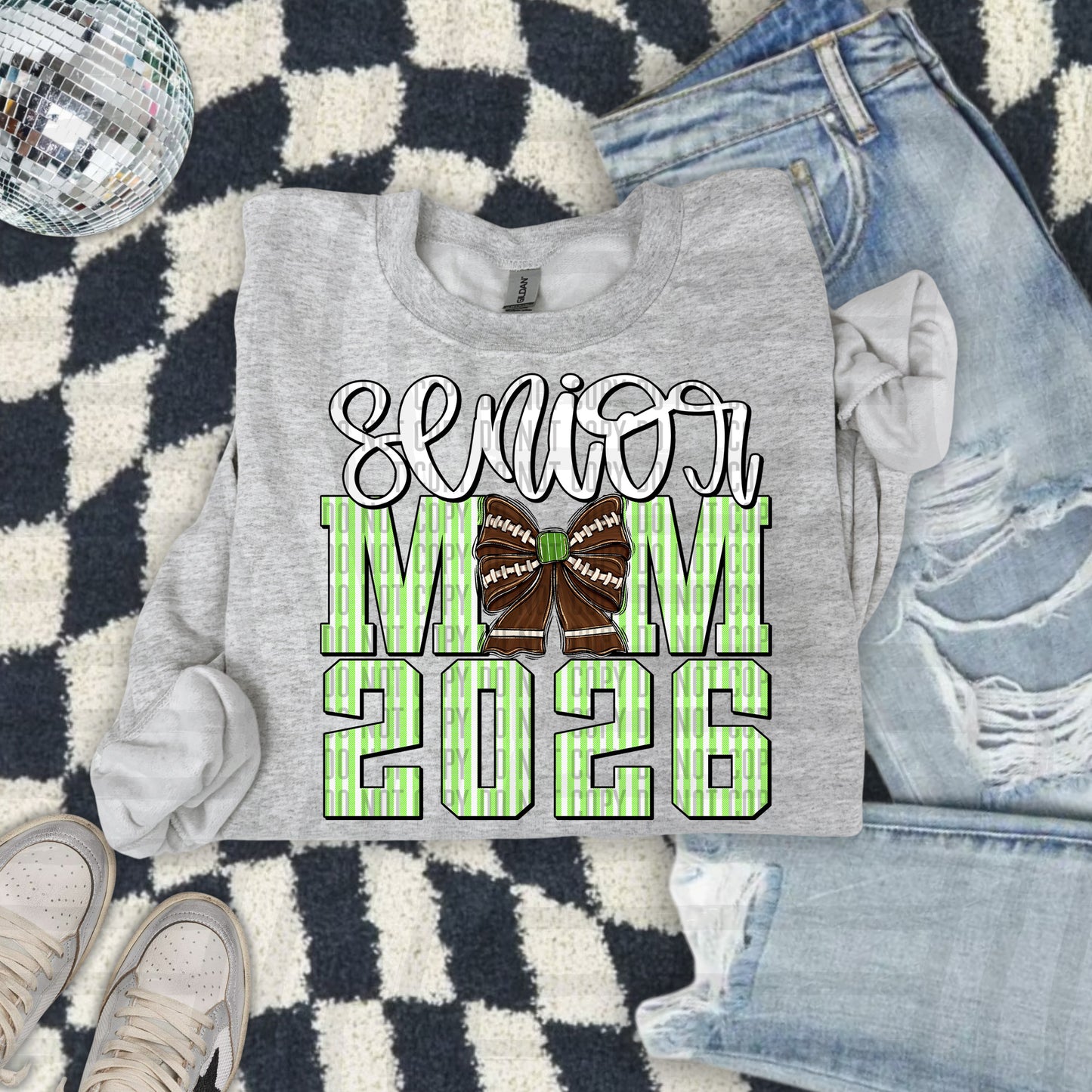 Senior Mom 2026 Seersucker Football - Choose your color - Digital Download 300DPI PNG FILE