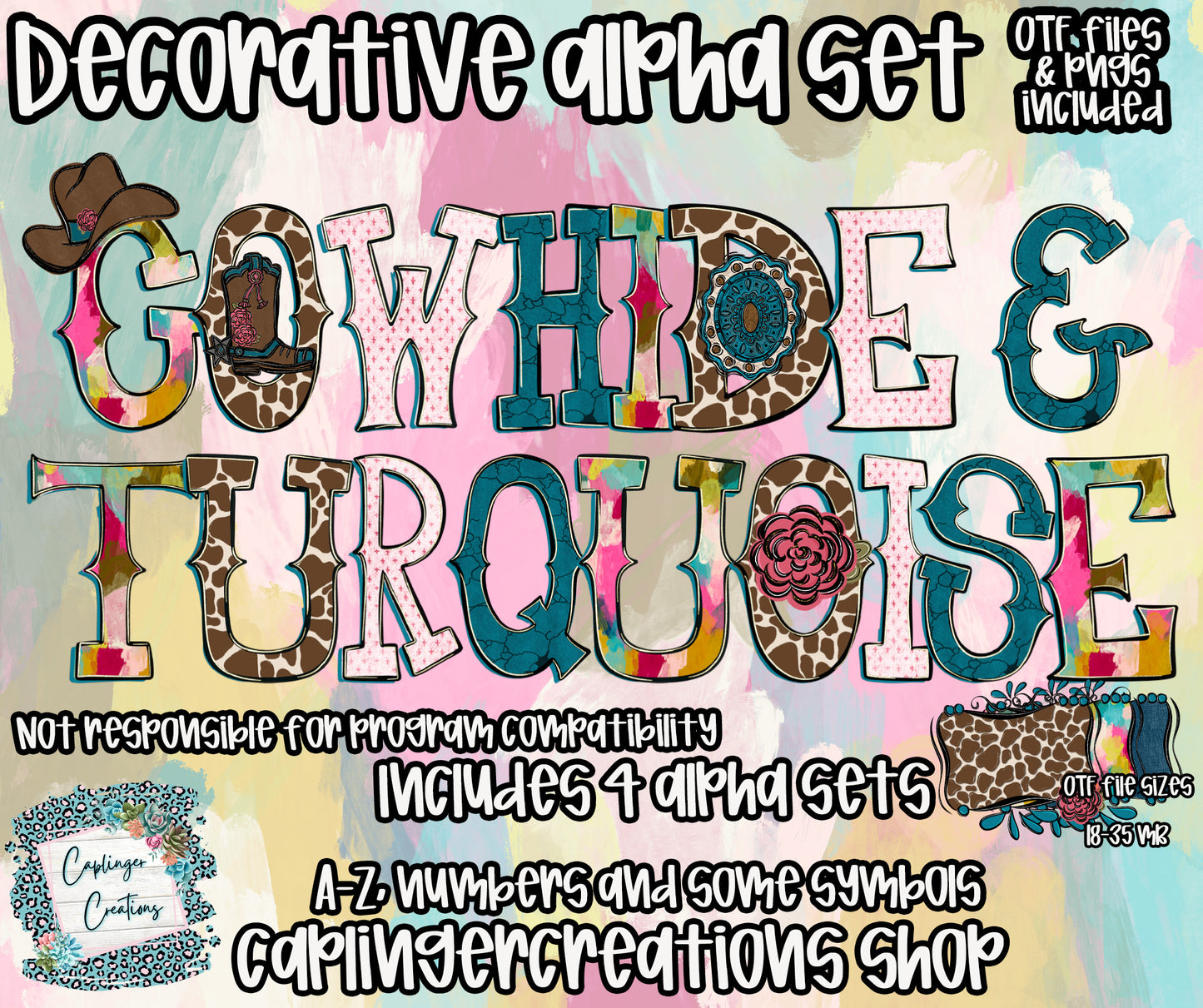 Cowhide & Turquoise 🤎✨ - TYPEABLE OTF FONT + PNGS- commercial use included - Digital download