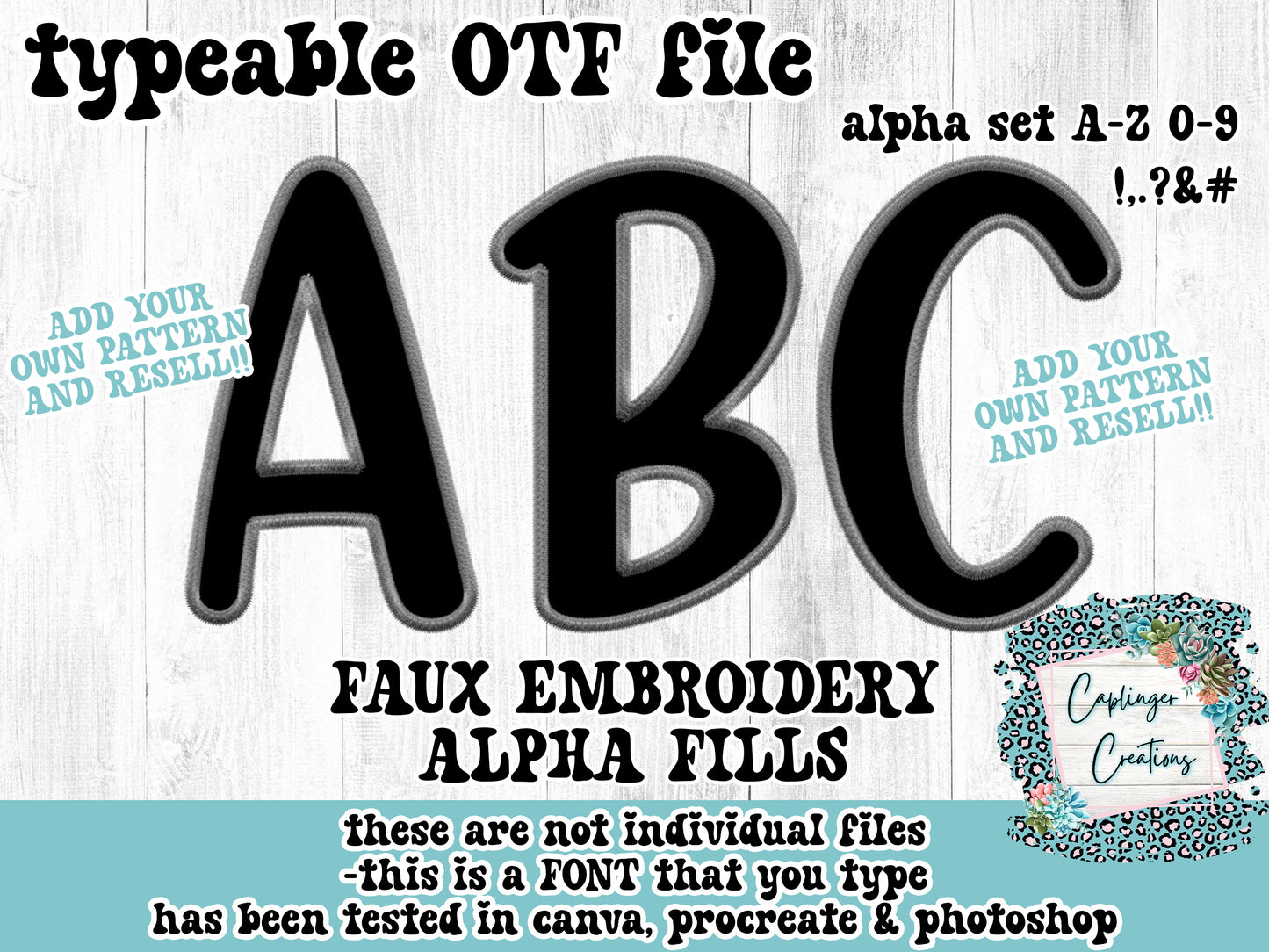 FILL YOUR OWN ALPHA SETS A-Z, 0-9 ,.!?&# symbols - FAUX EMBROIDERY - Digital download