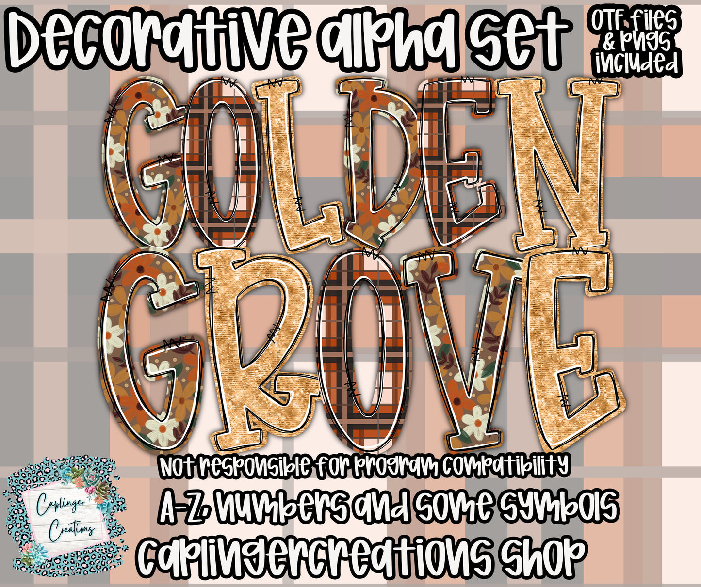 Golden Grove - TYPEABLE OTF FONT + PNGS - Digital download