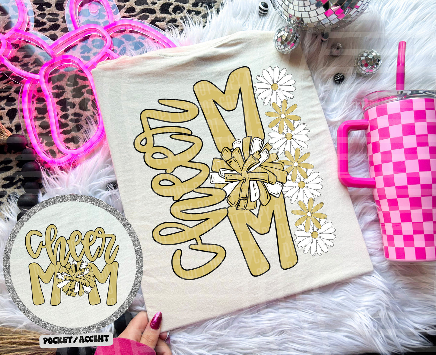 Cheer Mom Floral - w/ POCKET - Color Dropdown Digital Download 300DPI PNG FILE