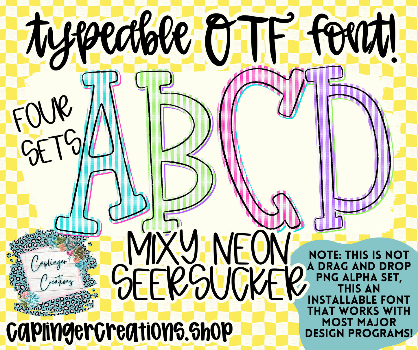 MIXY NEON Seersuckers - TYPEABLE OTF FONT + PNGS - Digital download