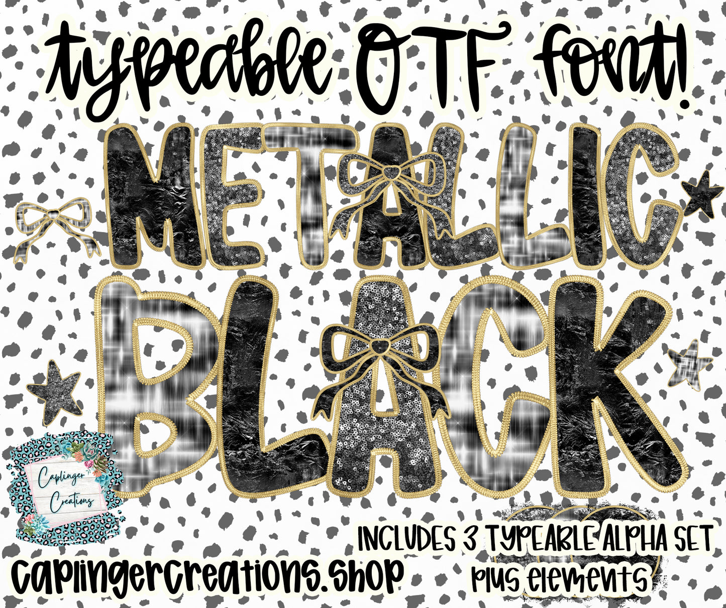 Metallic Black - Set of 3 Alphas - TYPEABLE OTF FONT + PNGS- commercial use included - Digital download