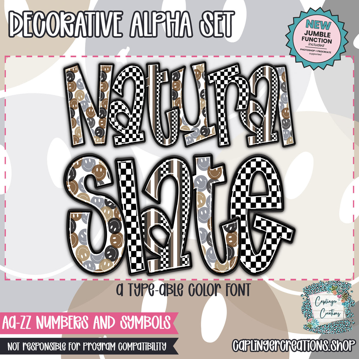 Neutral Slate - JUMBLE ALPHA - 3 patterns - TYPEABLE OTF FONT + PNGS - Digital download