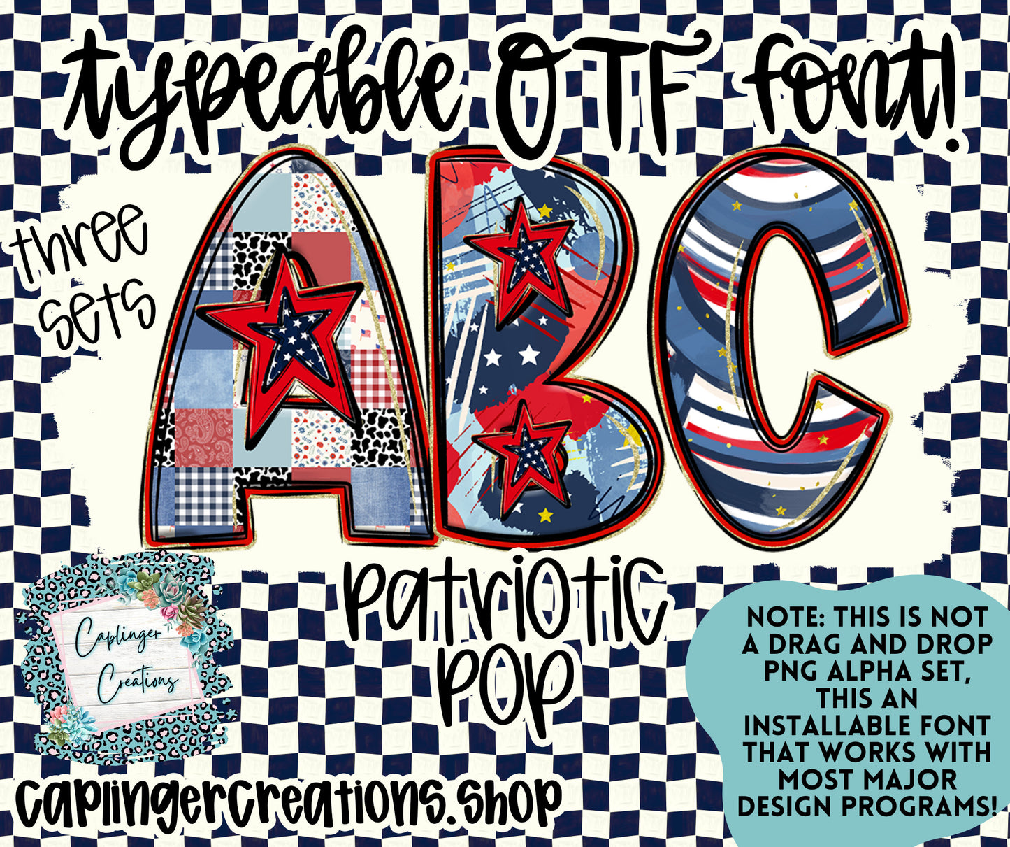 Patriotic Pop Set of 3 styles- TYPEABLE OTF FONT - Digital download