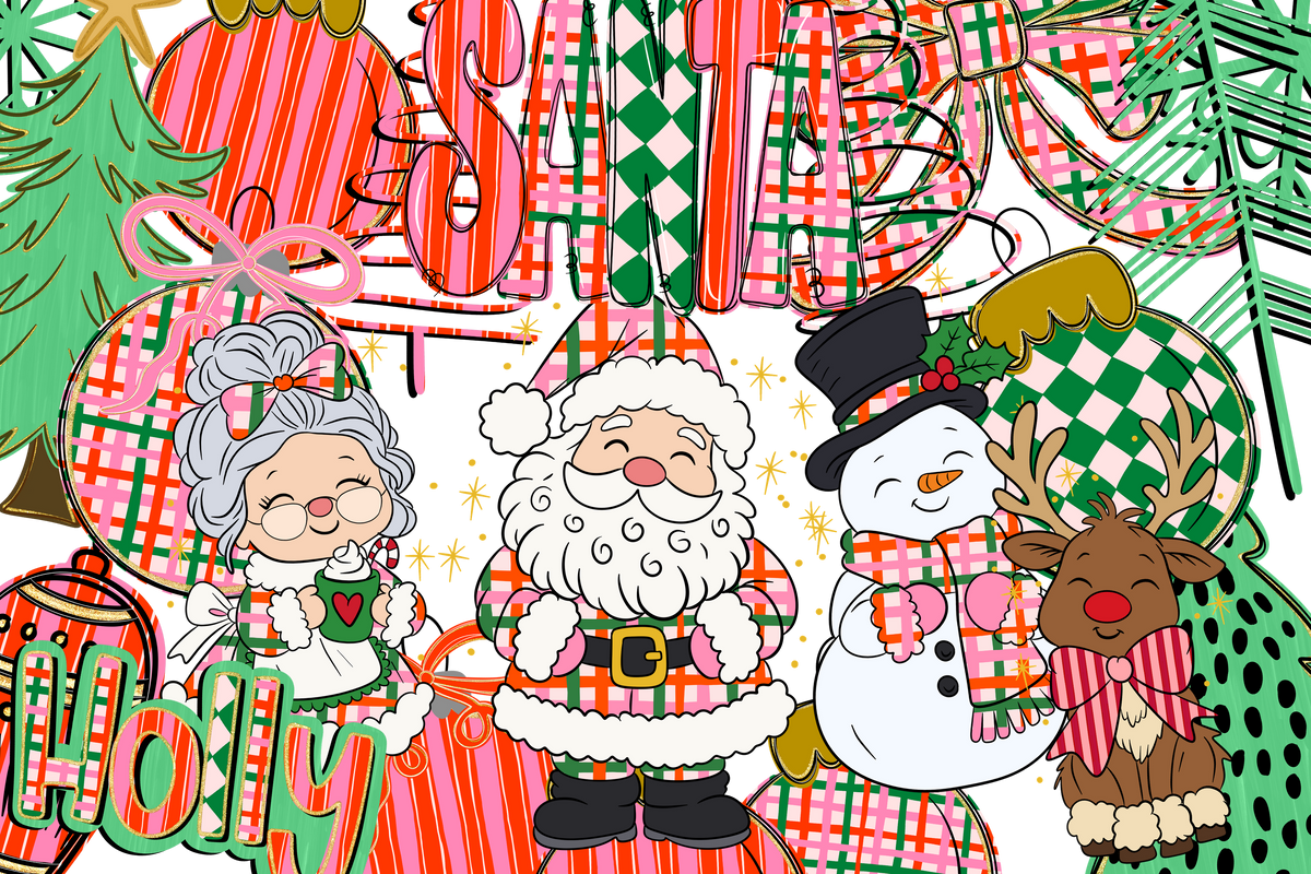 Peppermint Plaid - ADD ON CLIPART - TYPEABLE OTF FONT + PNGS - Digital download