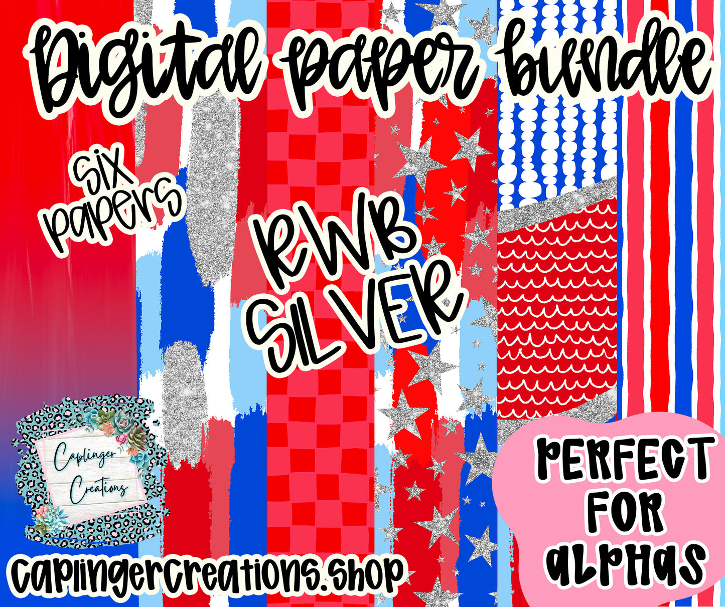 Digital Paper bundle RWB SILVER EDITION - Digital download 300DPI PNG FILE