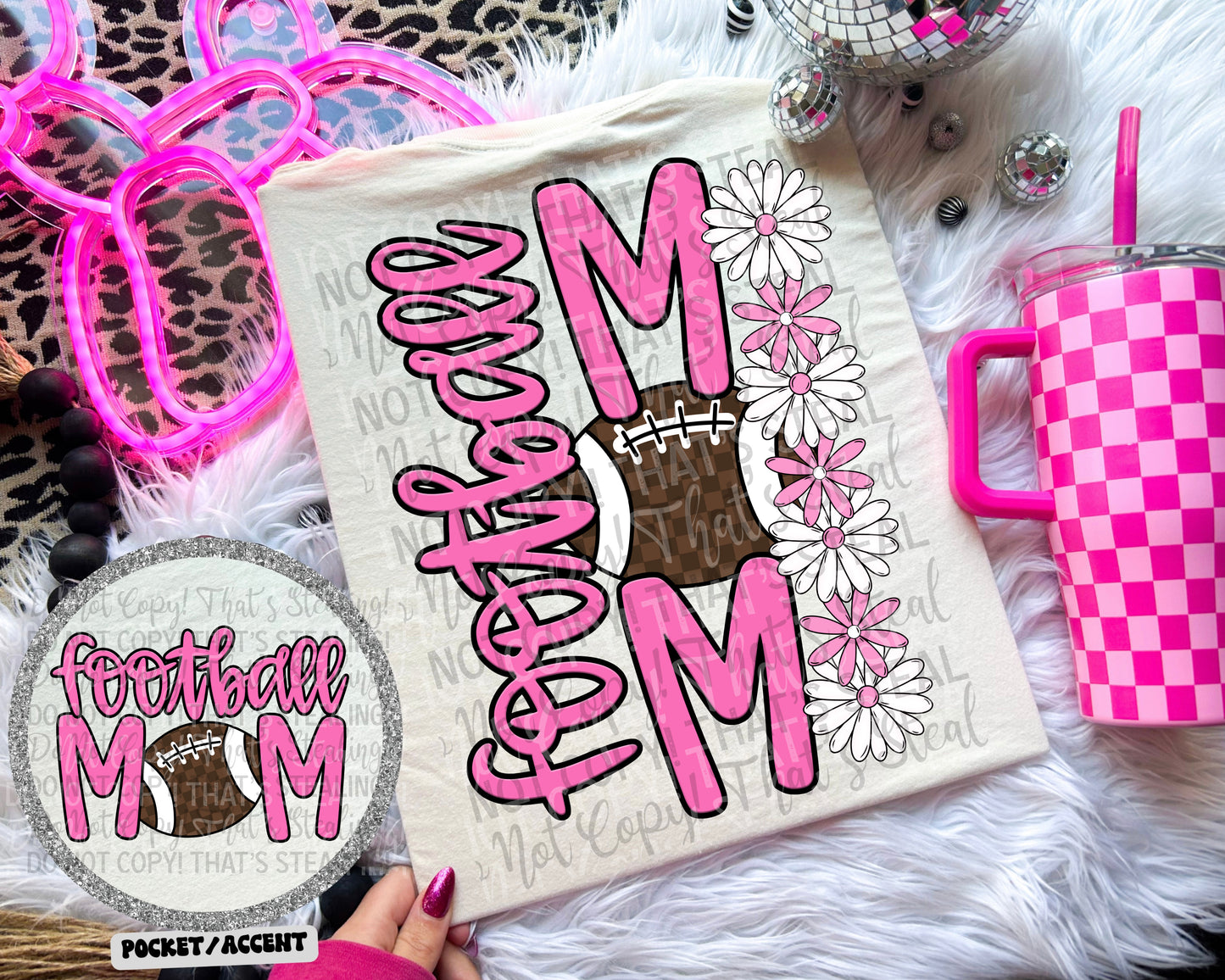 Football Mom Checker Floral Color Dropdown Digital Download 300DPI PNG FILE
