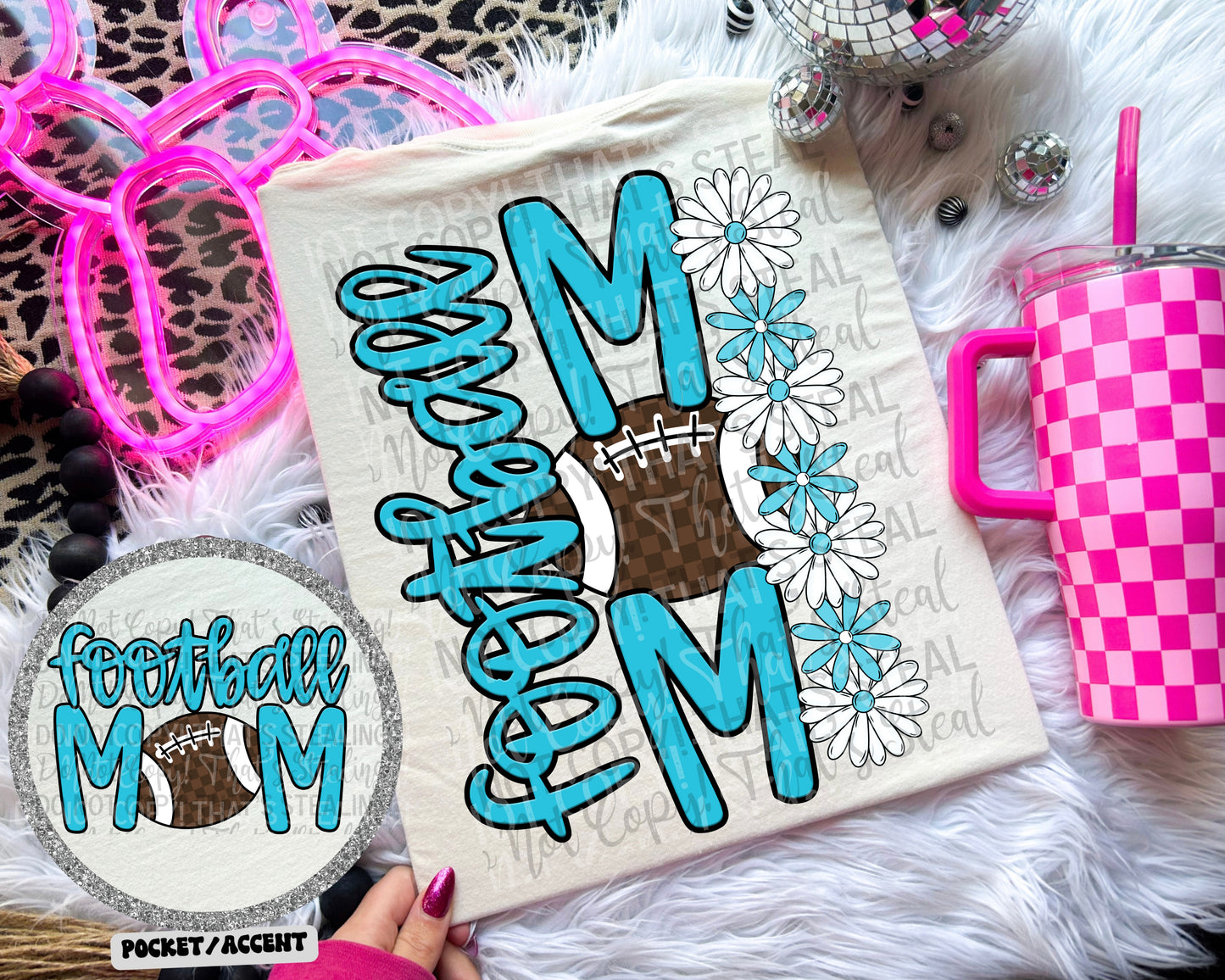 Football Mom Checker Floral Color Dropdown Digital Download 300DPI PNG FILE