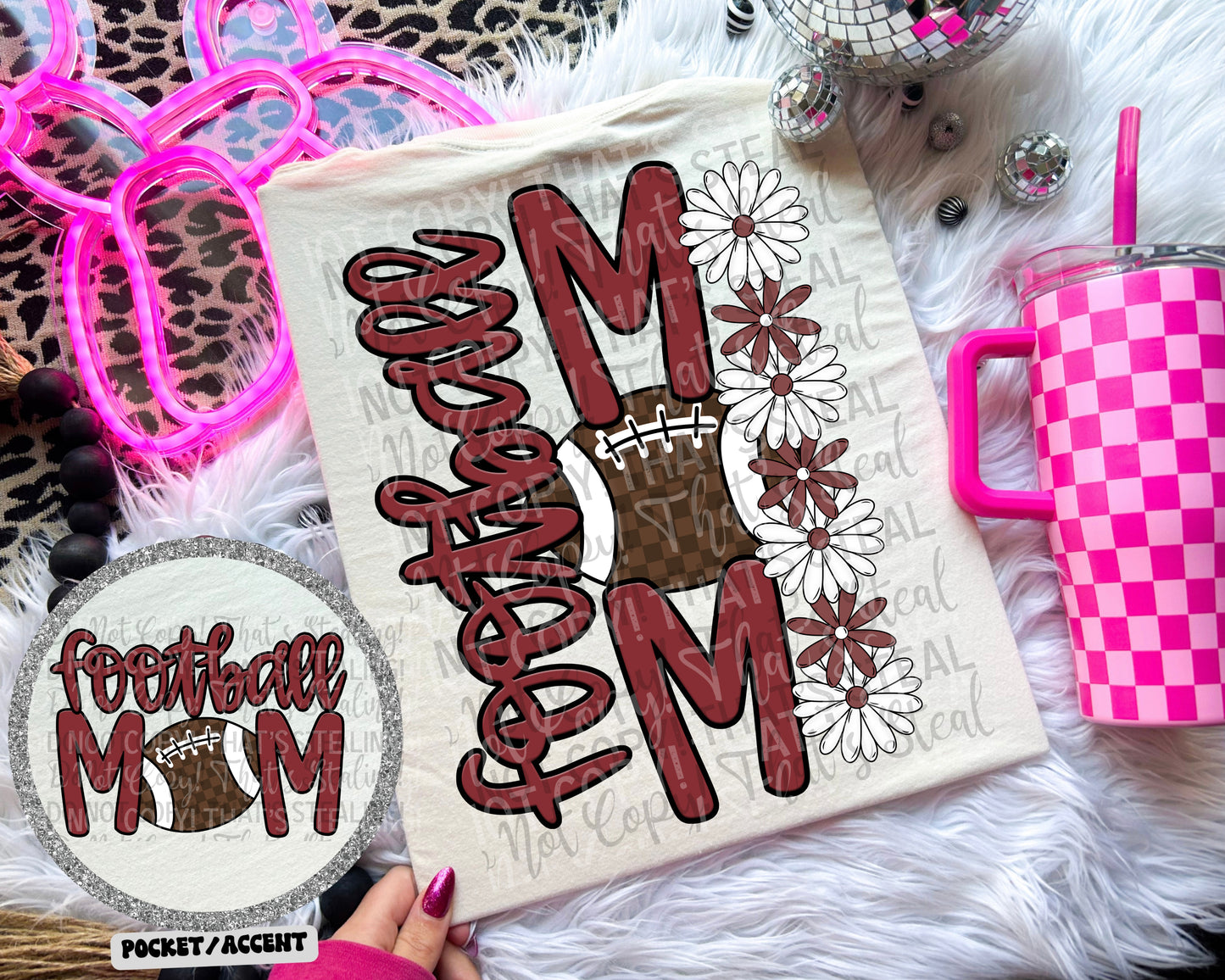 Football Mom Checker Floral Color Dropdown Digital Download 300DPI PNG FILE
