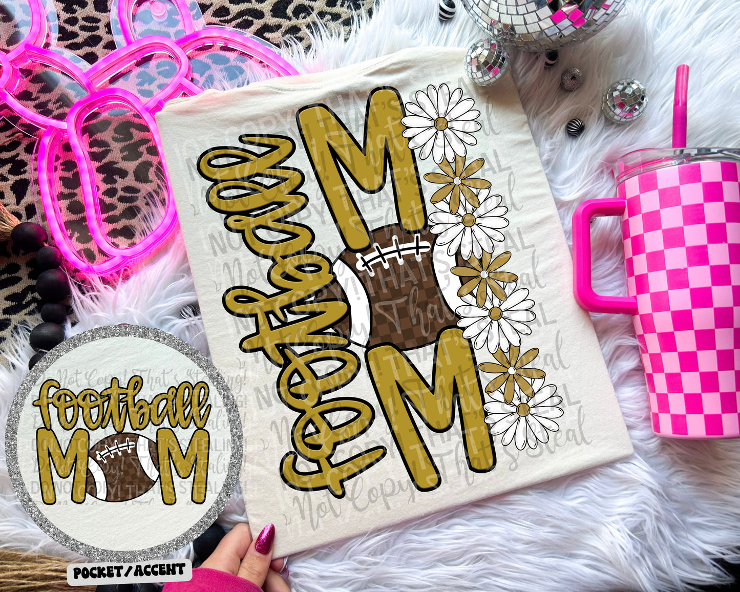 Football Mom Checker Floral Color Dropdown Digital Download 300DPI PNG FILE