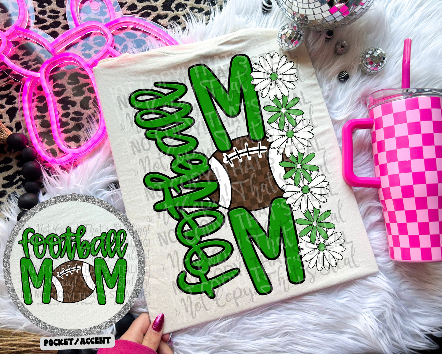Football Mom Checker Floral Color Dropdown Digital Download 300DPI PNG FILE