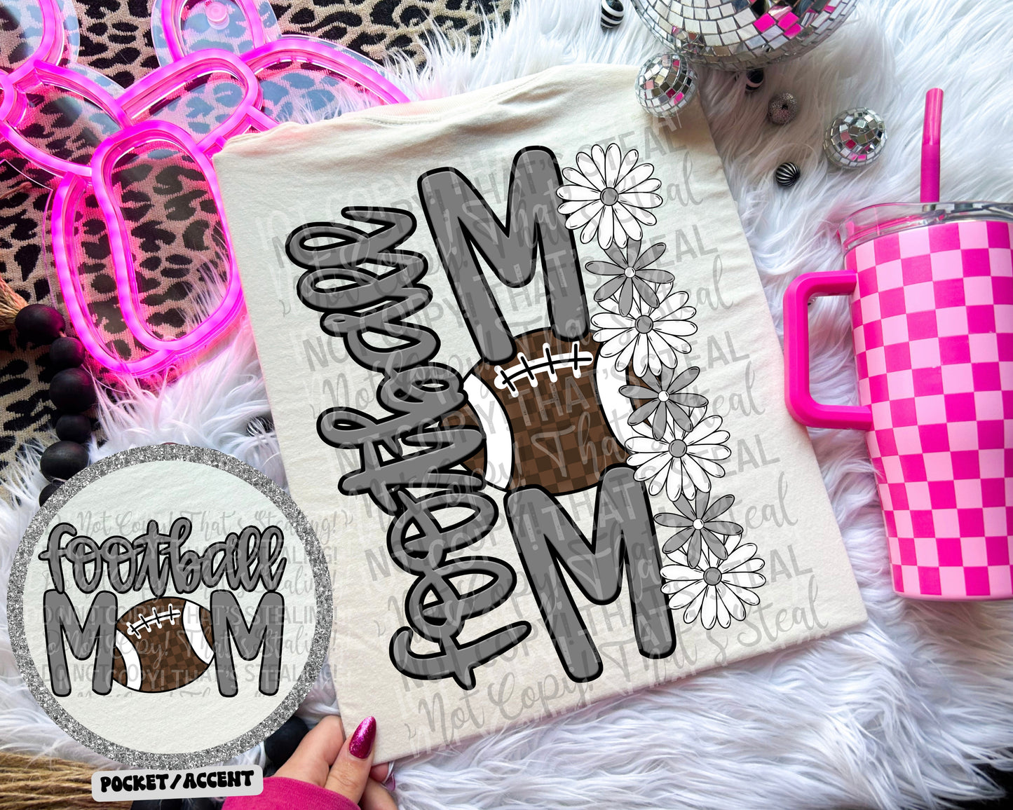 Football Mom Checker Floral Color Dropdown Digital Download 300DPI PNG FILE