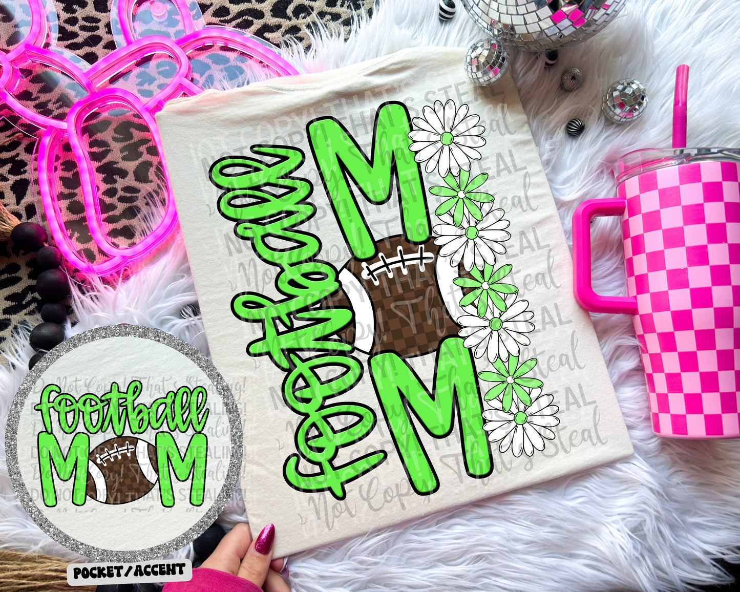 Football Mom Checker Floral Color Dropdown Digital Download 300DPI PNG FILE