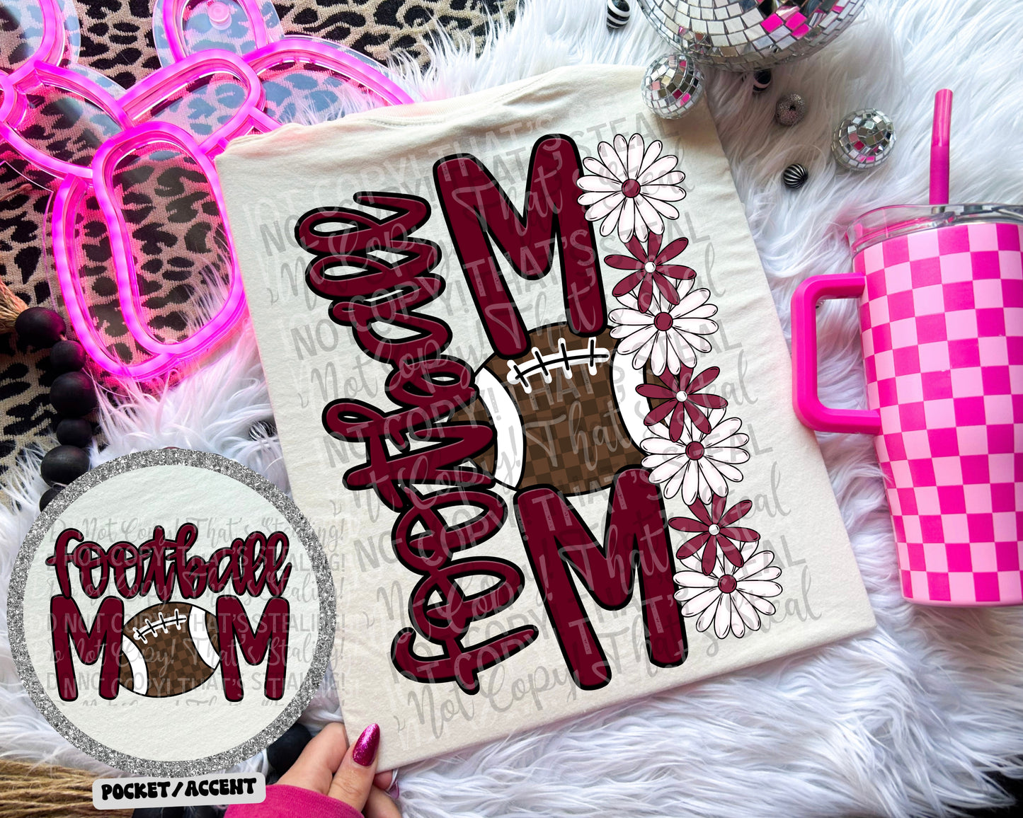 Football Mom Checker Floral Color Dropdown Digital Download 300DPI PNG FILE
