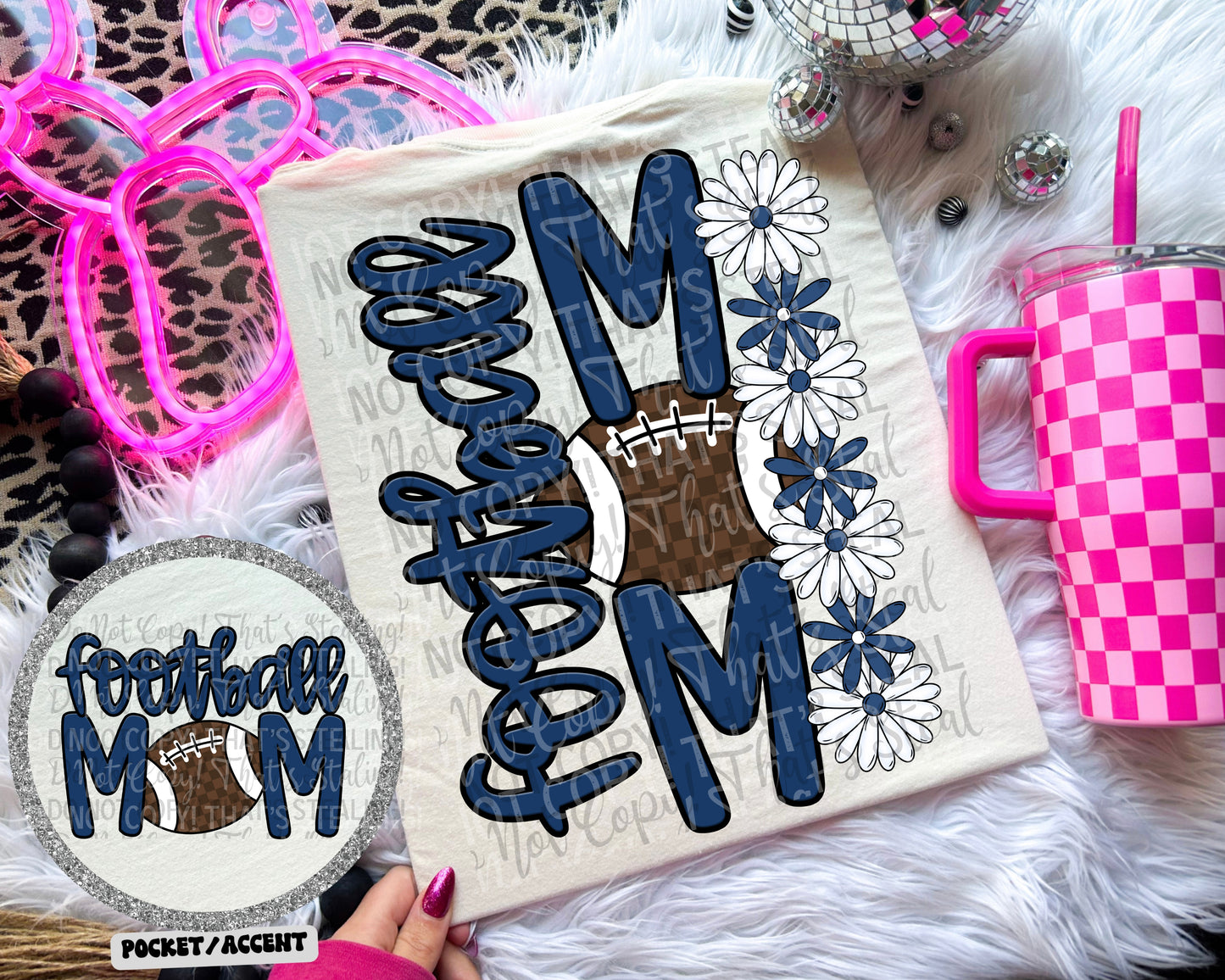 Football Mom Checker Floral Color Dropdown Digital Download 300DPI PNG FILE