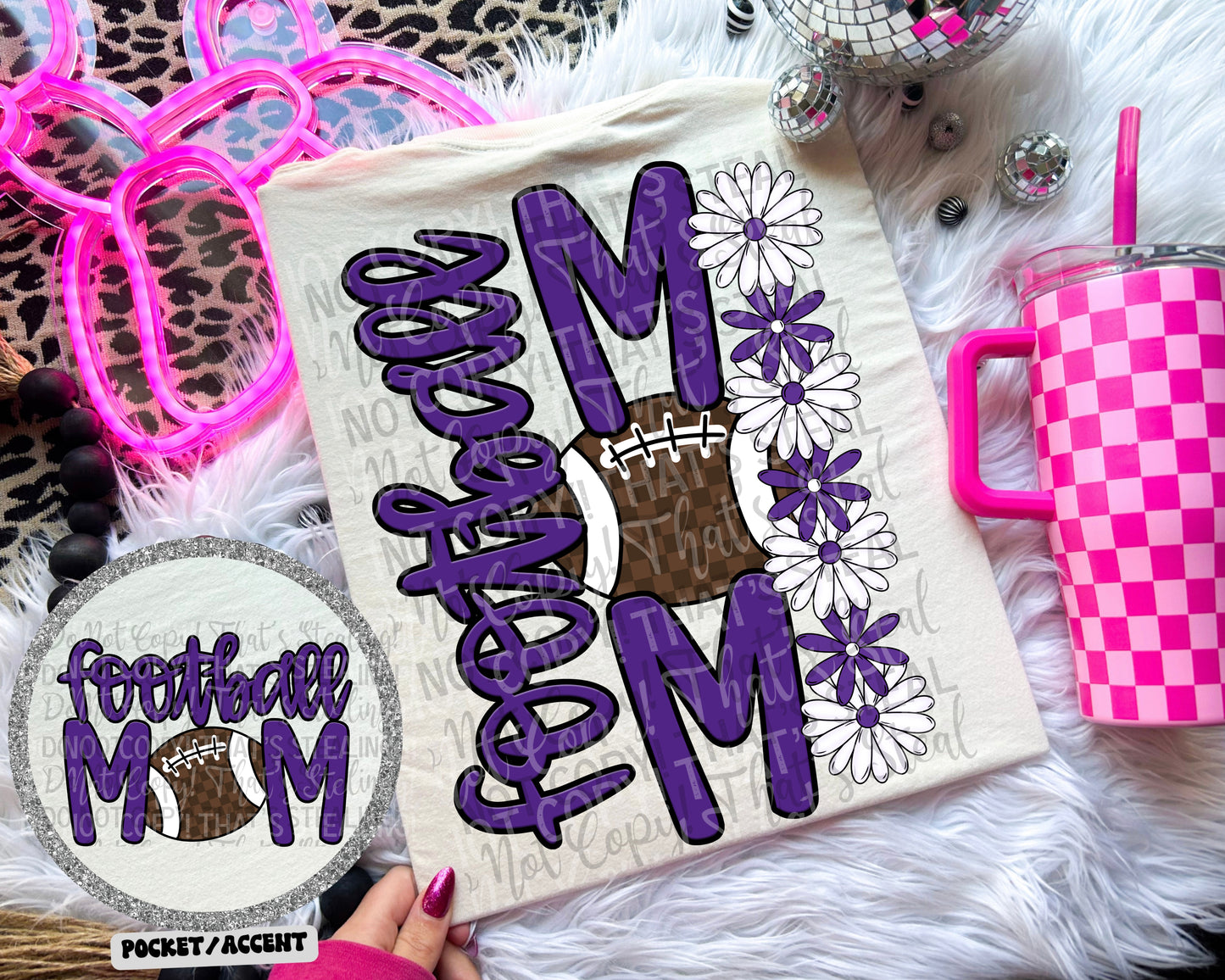 Football Mom Checker Floral Color Dropdown Digital Download 300DPI PNG FILE