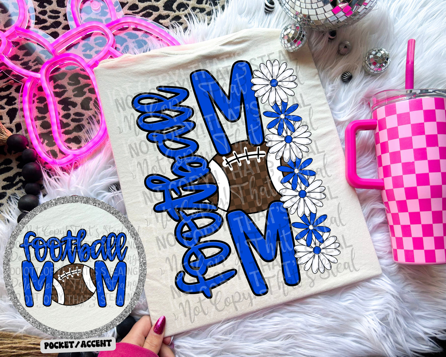 Football Mom Checker Floral Color Dropdown Digital Download 300DPI PNG FILE