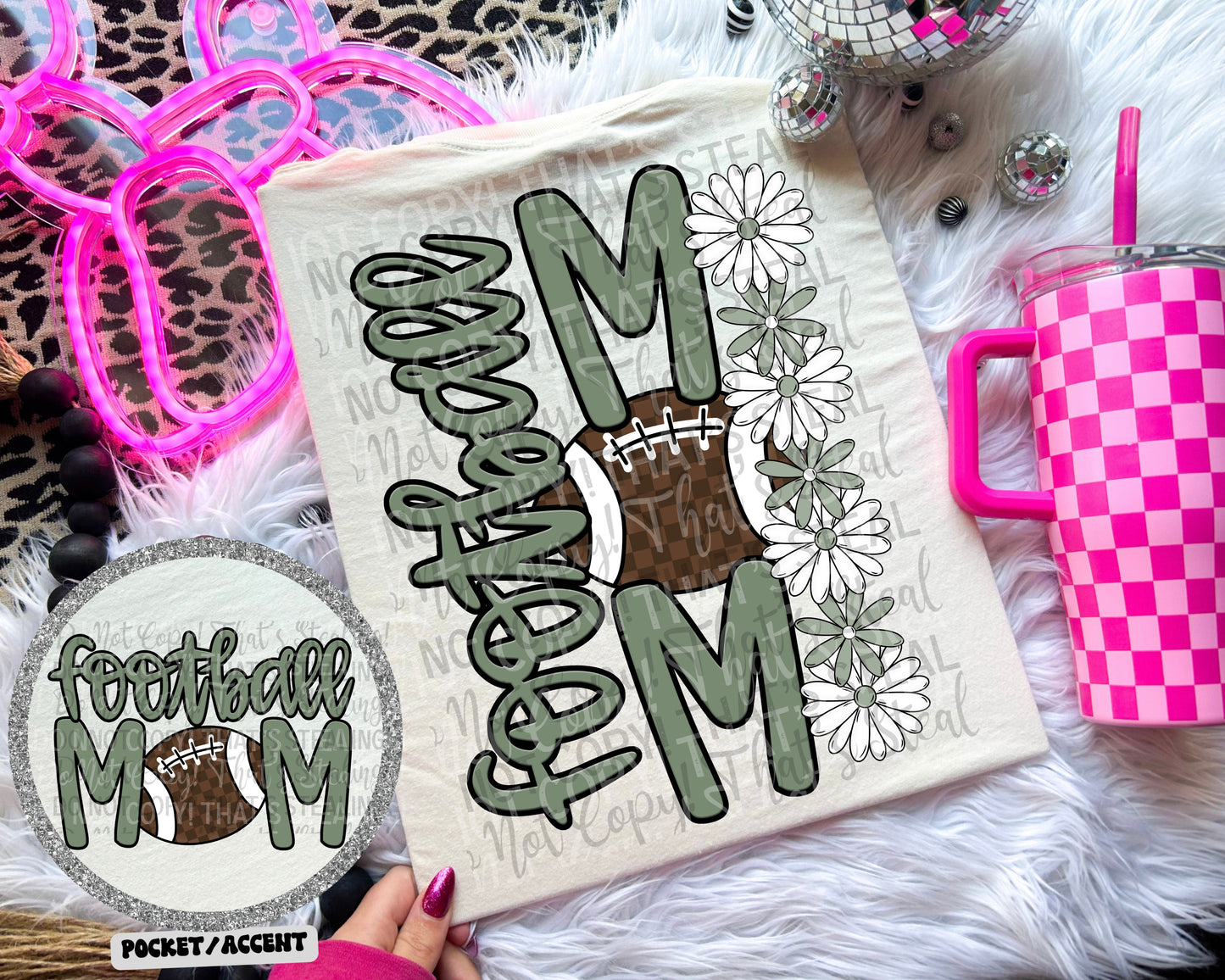 Football Mom Checker Floral Color Dropdown Digital Download 300DPI PNG FILE