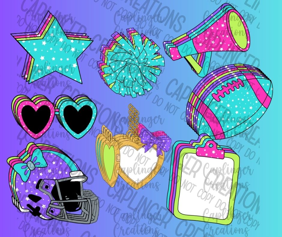 Preppy Bright Football- CLIPART PACK - commercial use - Digital download 300DPI PNG FILE
